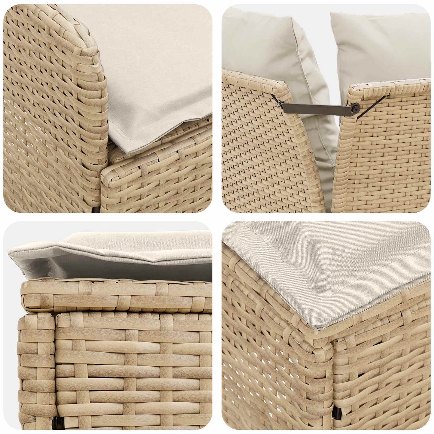 2 Stk. Gartenarmsessel mit Ecksofa PE-Rattan Beige und Creme