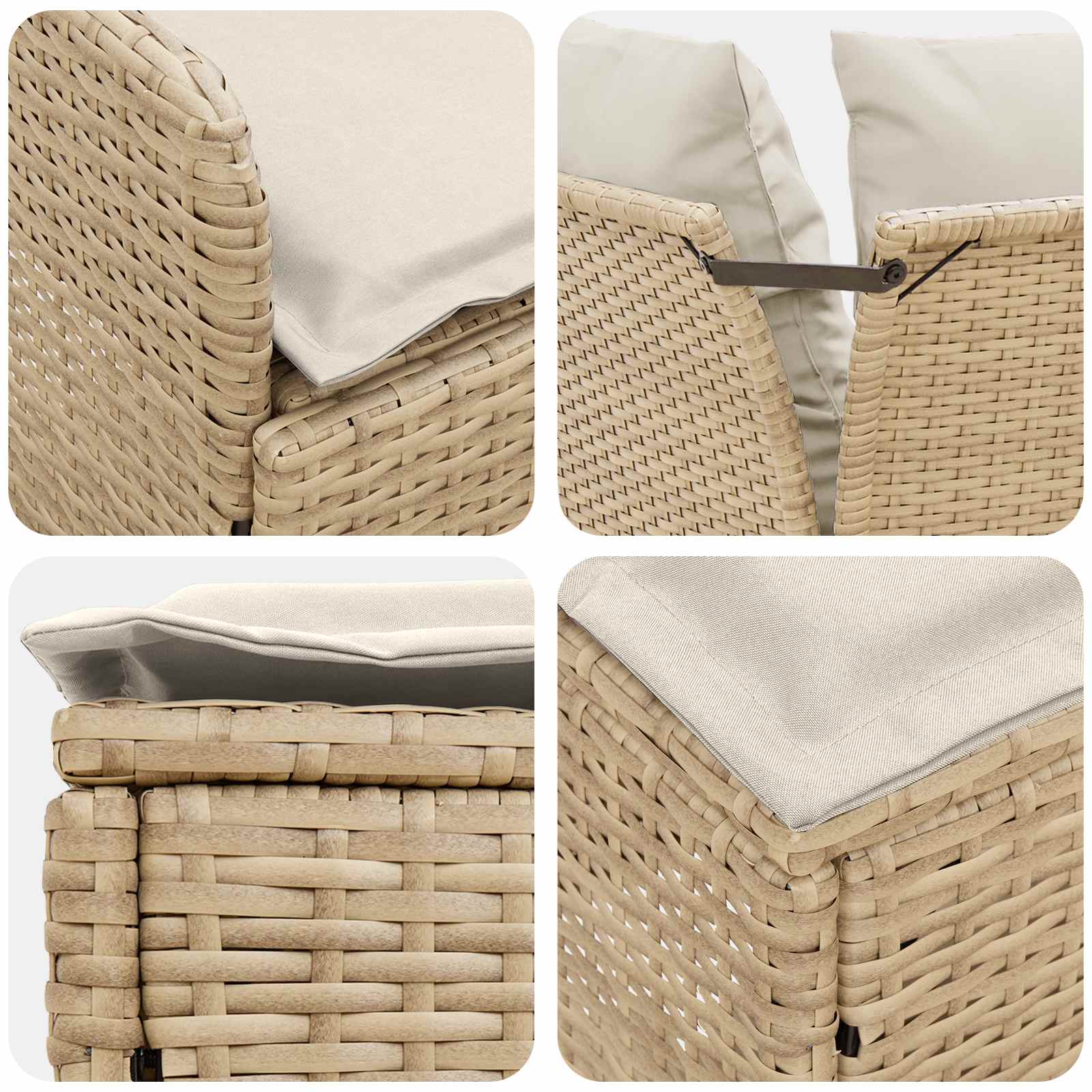 2 Stk. Gartenarmsessel mit Ecksofa PE-Rattan Beige und Creme