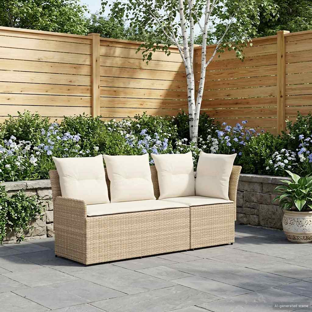 2 Stk. Gartenarmsessel mit Ecksofa PE-Rattan Beige und Creme