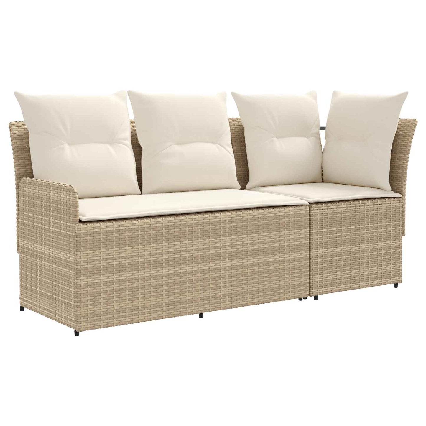 2 Stk. Gartenarmsessel mit Ecksofa PE-Rattan Beige und Creme