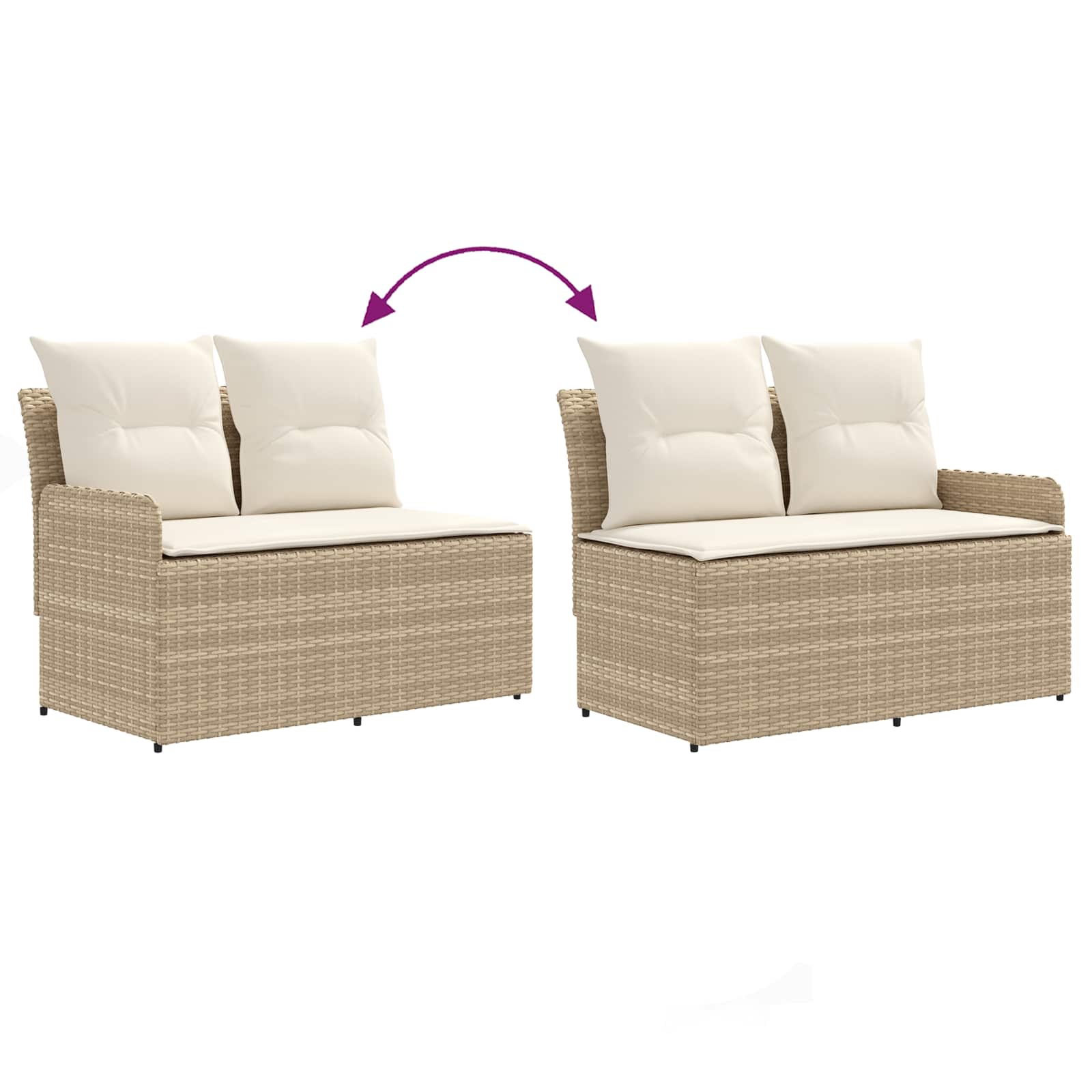 2 Stk. Gartenarmsessel mit Ecksofa PE-Rattan Beige und Creme