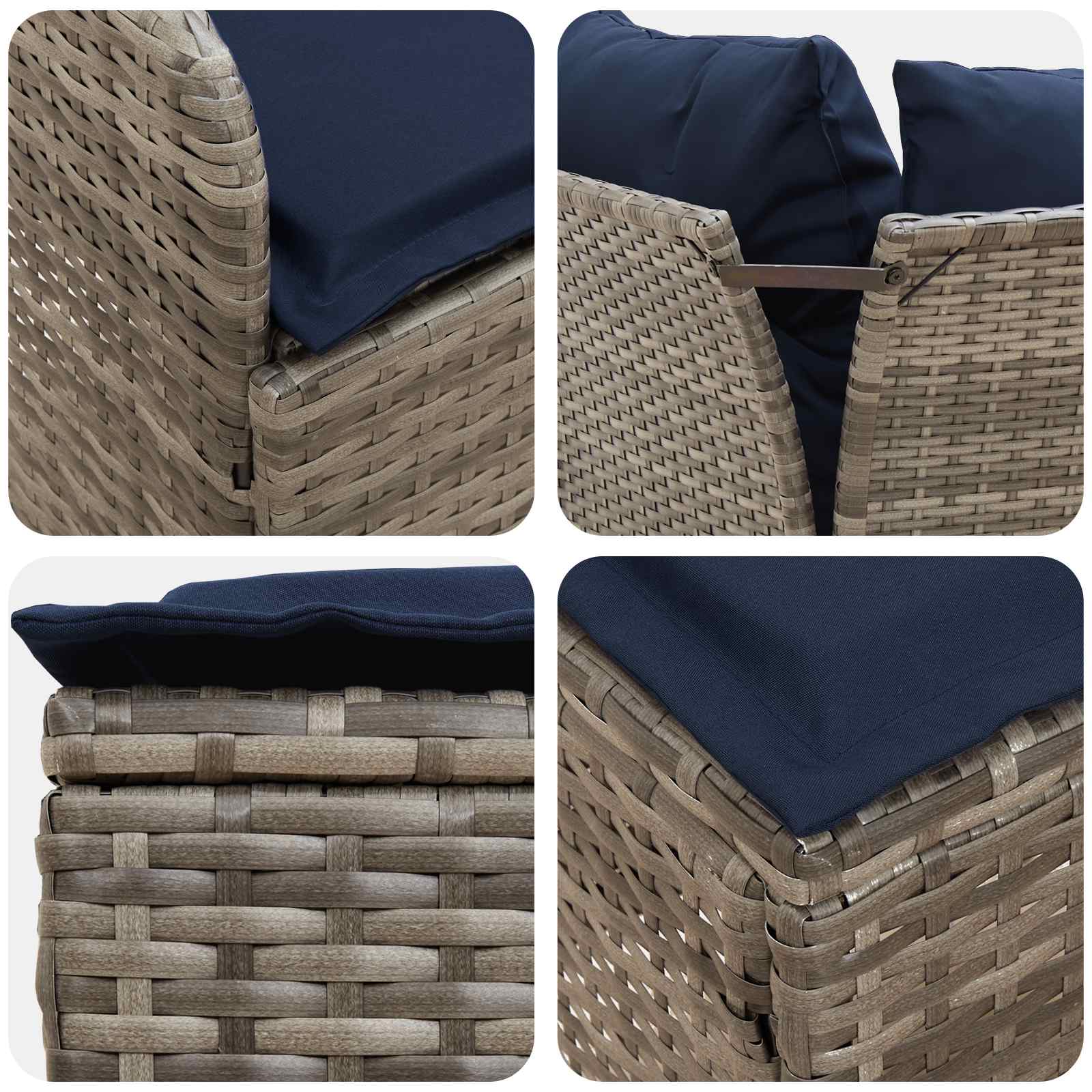 2 Stk. Gartenarmsessel mit Ecksofa PE-Rattan