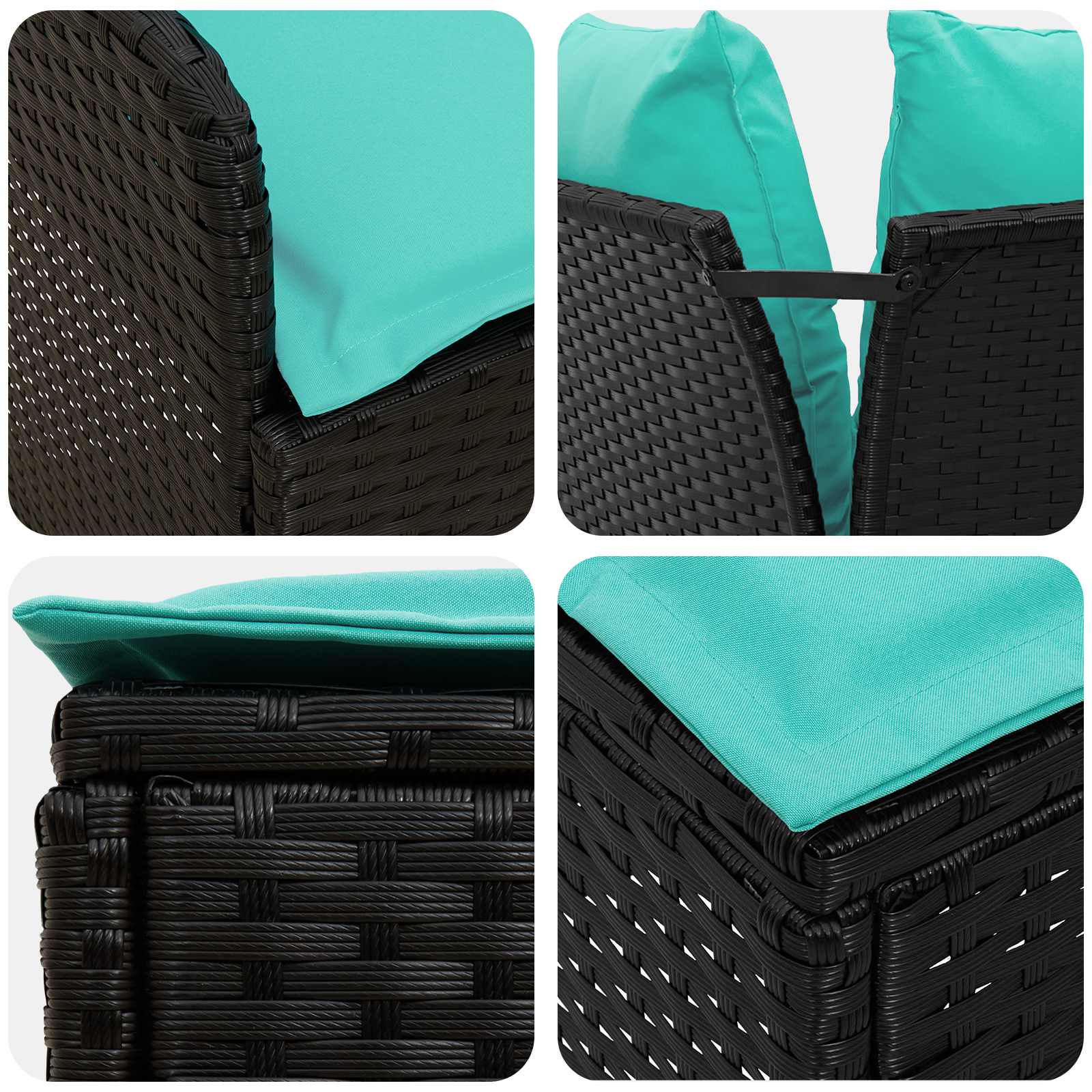 2 Stk. Gartenarmsessel mit Ecksofa PE-Rattan Schwarz und Türkis