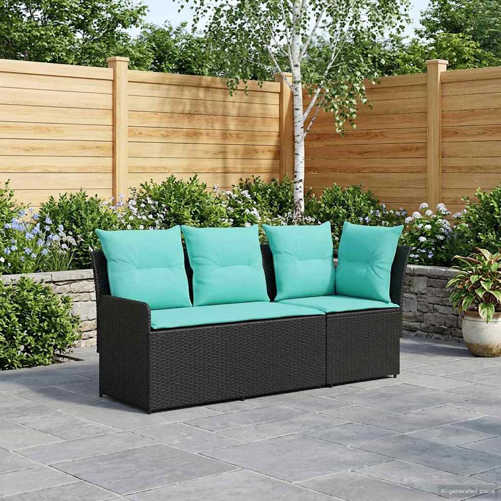 2 Stk. Gartenarmsessel mit Ecksofa PE-Rattan Schwarz und Türkis