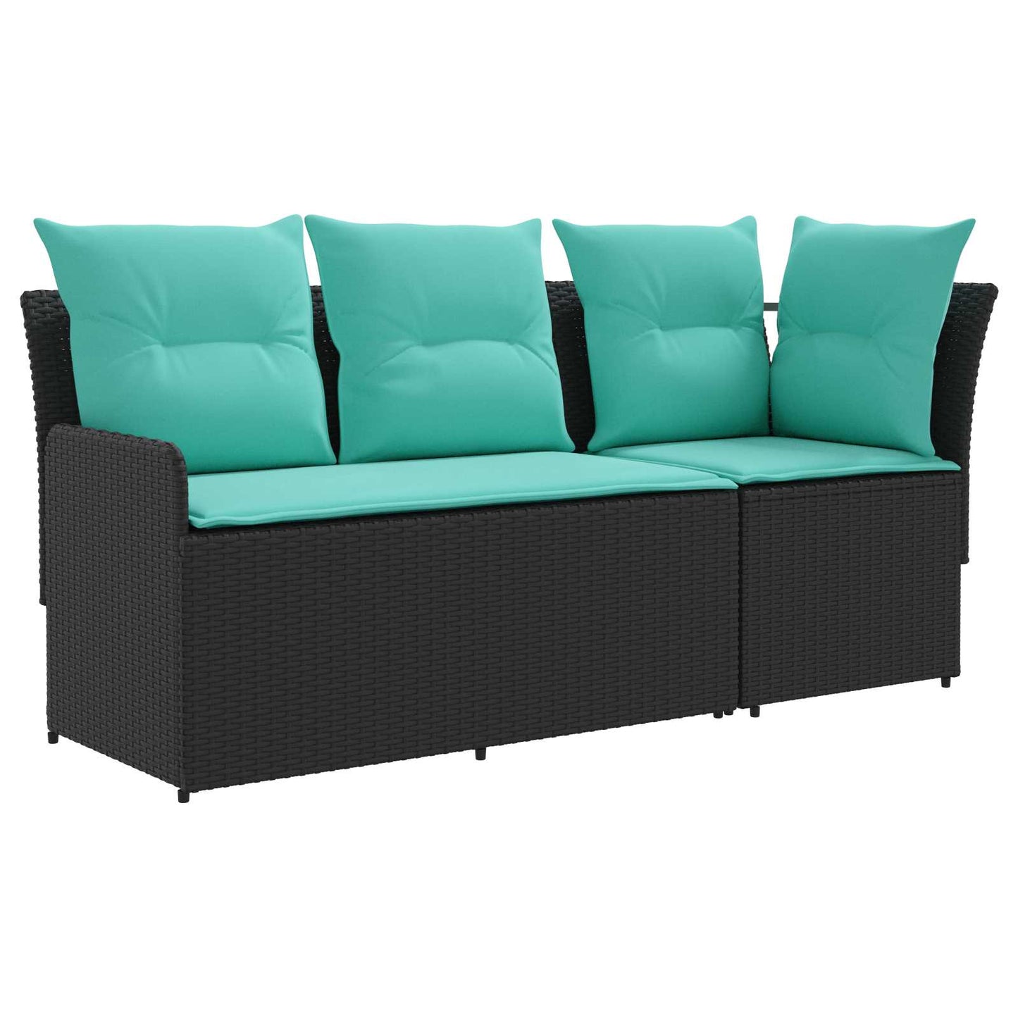 2 Stk. Gartenarmsessel mit Ecksofa PE-Rattan Schwarz und Türkis