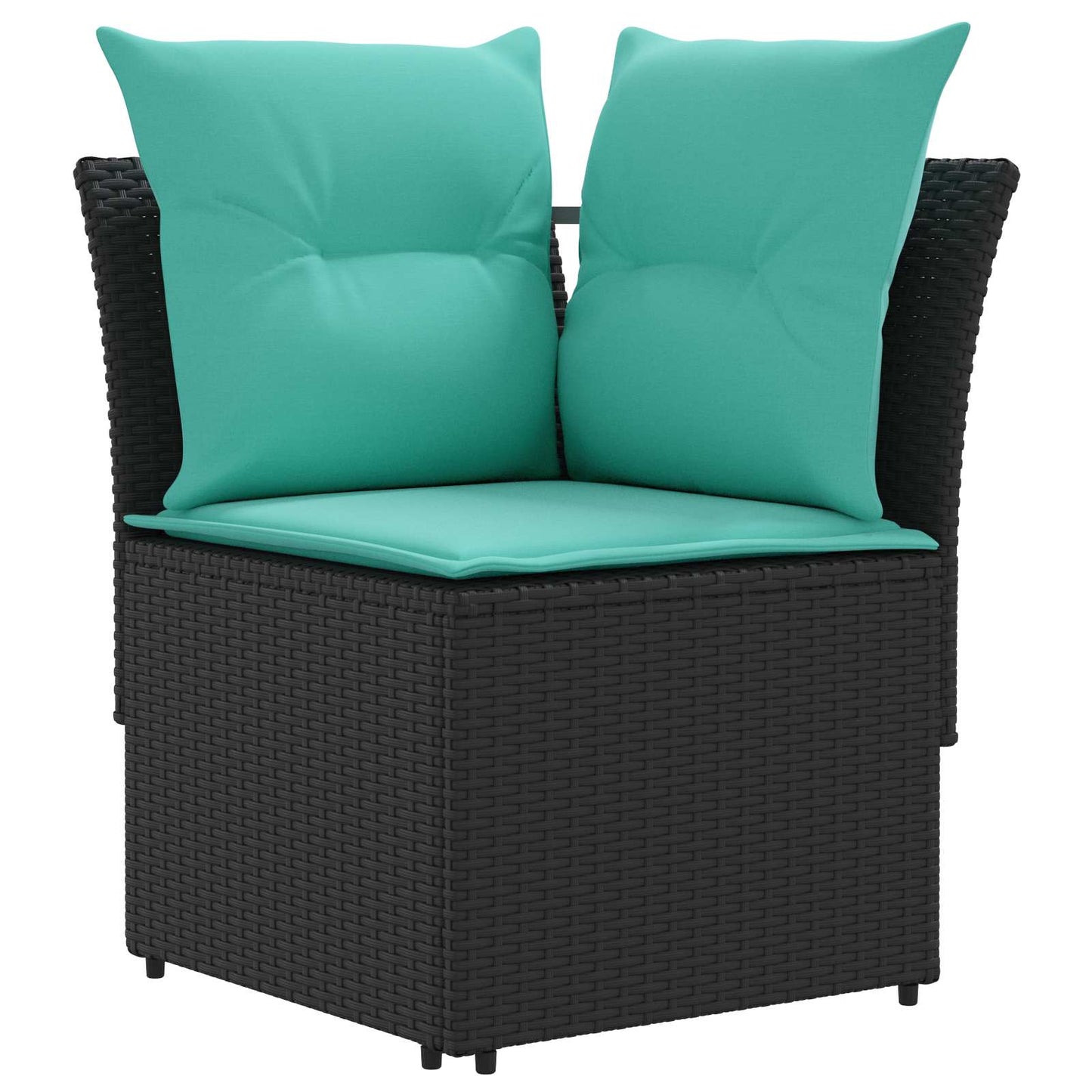 2 Stk. Gartenarmsessel mit Ecksofa PE-Rattan Schwarz und Türkis