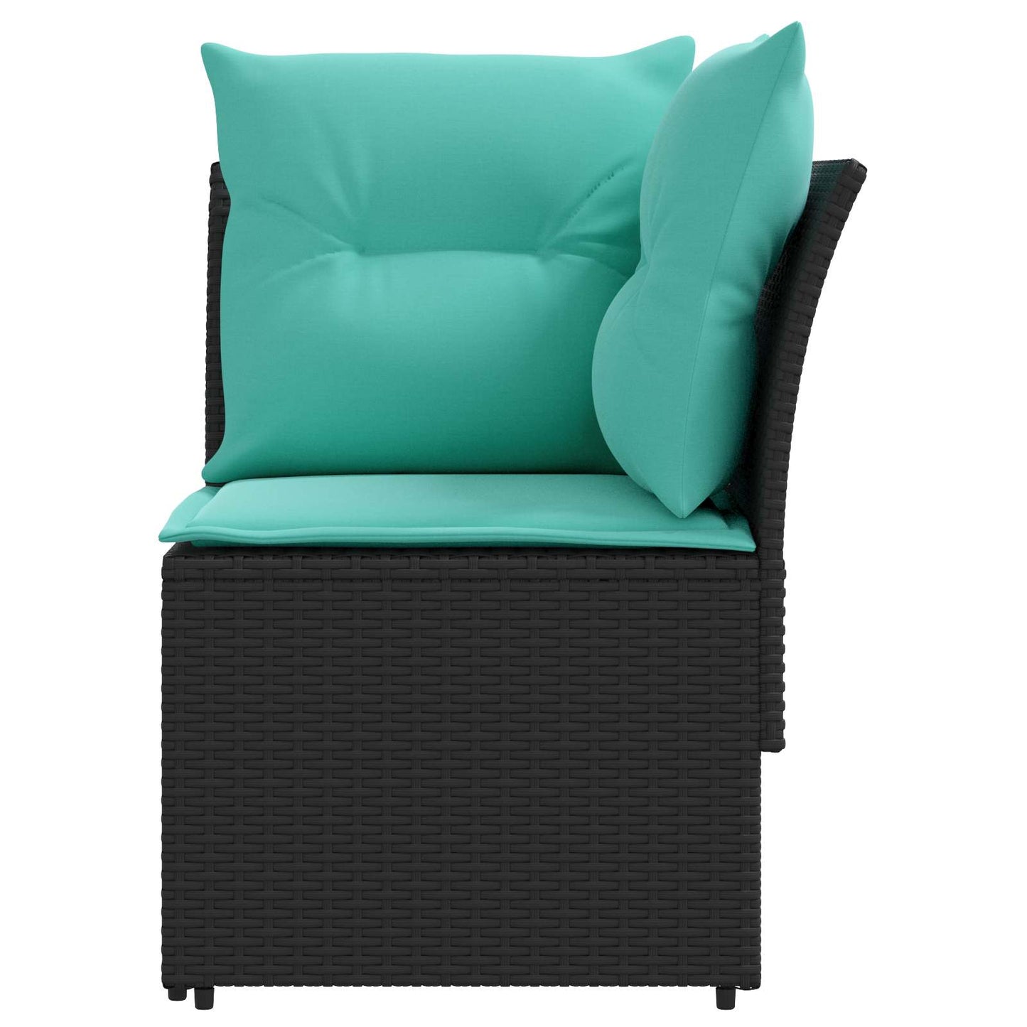 2 Stk. Gartenarmsessel mit Ecksofa PE-Rattan Schwarz und Türkis
