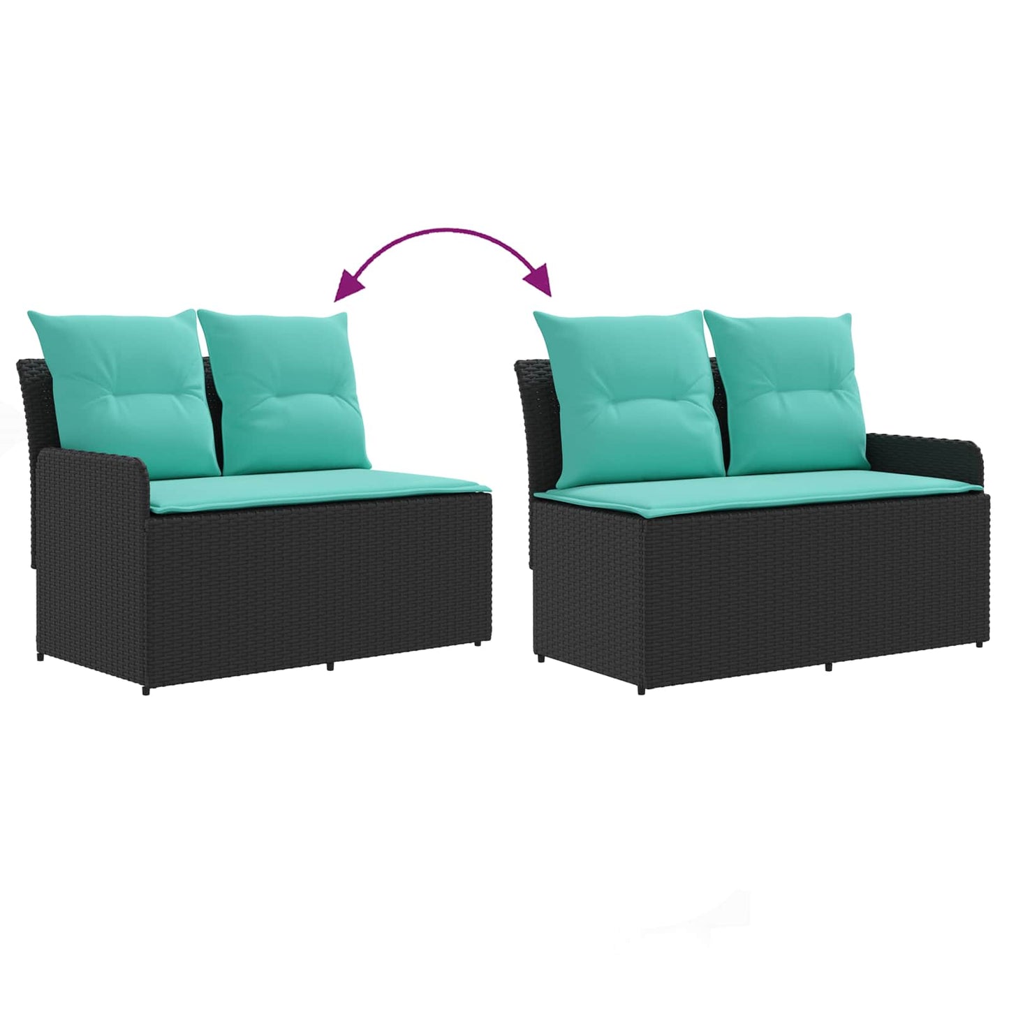 2 Stk. Gartenarmsessel mit Ecksofa PE-Rattan Schwarz und Türkis