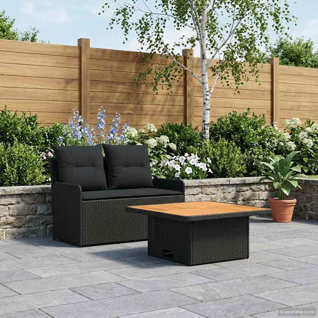 Garten Armlehnen Sofa mit Klapptisch 2 Stück Schwarz PE-Rattan