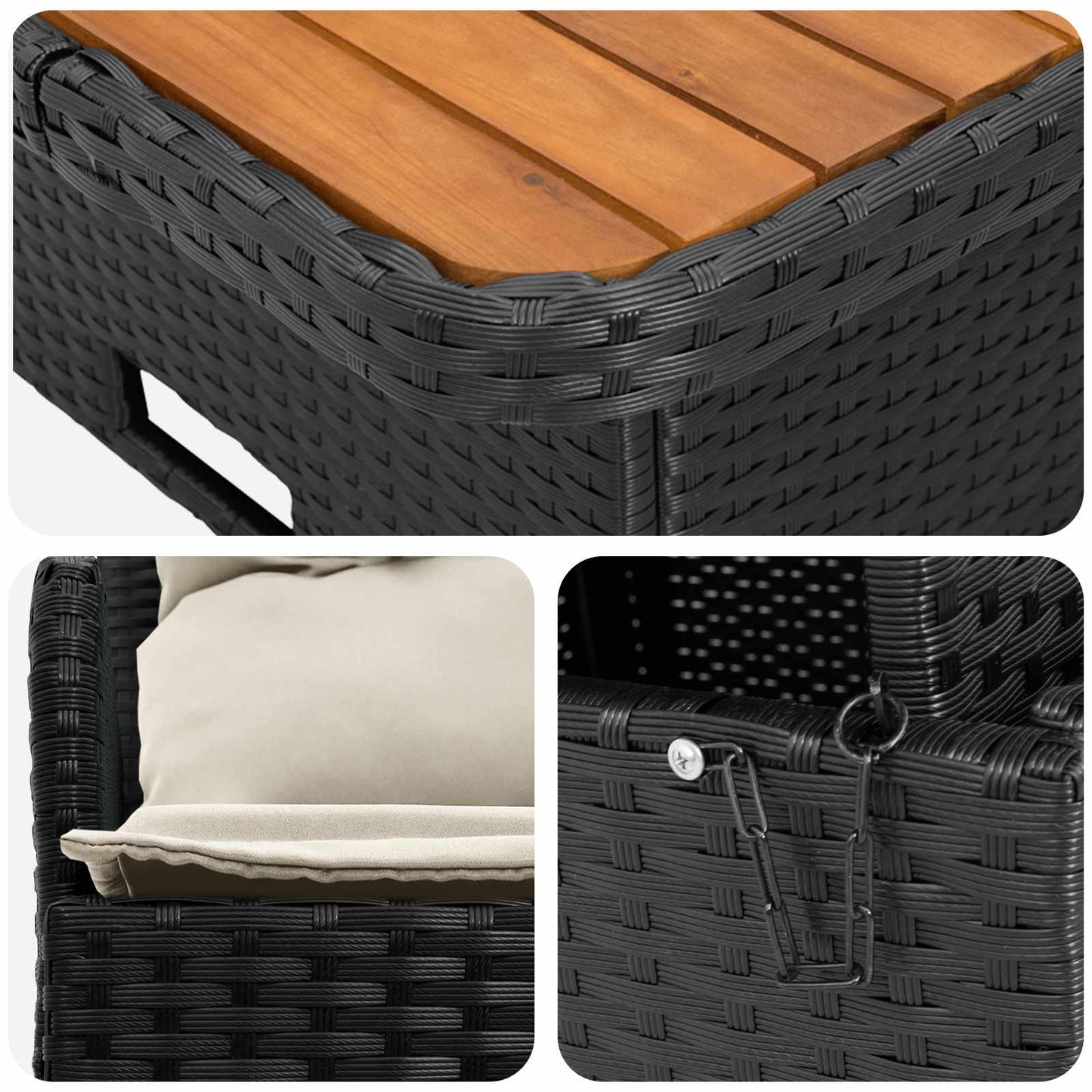 Garten Armlehnen Sofa mit Klapptisch 2 Stück Schwarz und Creme