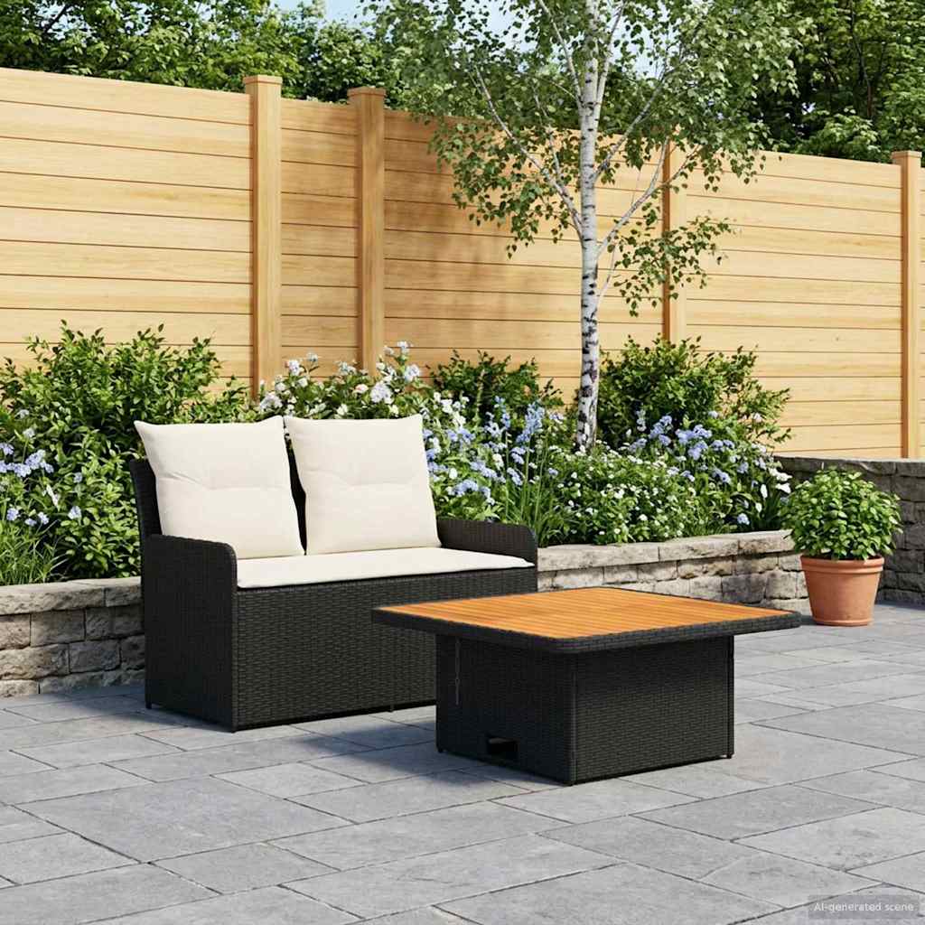 Garten Armlehnen Sofa mit Klapptisch 2 Stück Schwarz und Creme