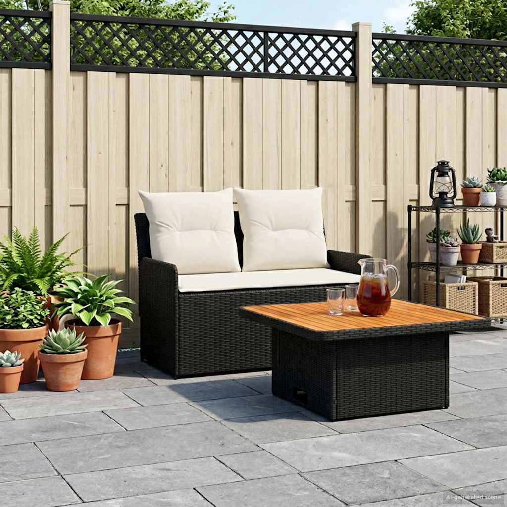 Garten Armlehnen Sofa mit Klapptisch 2 Stück Schwarz und Creme