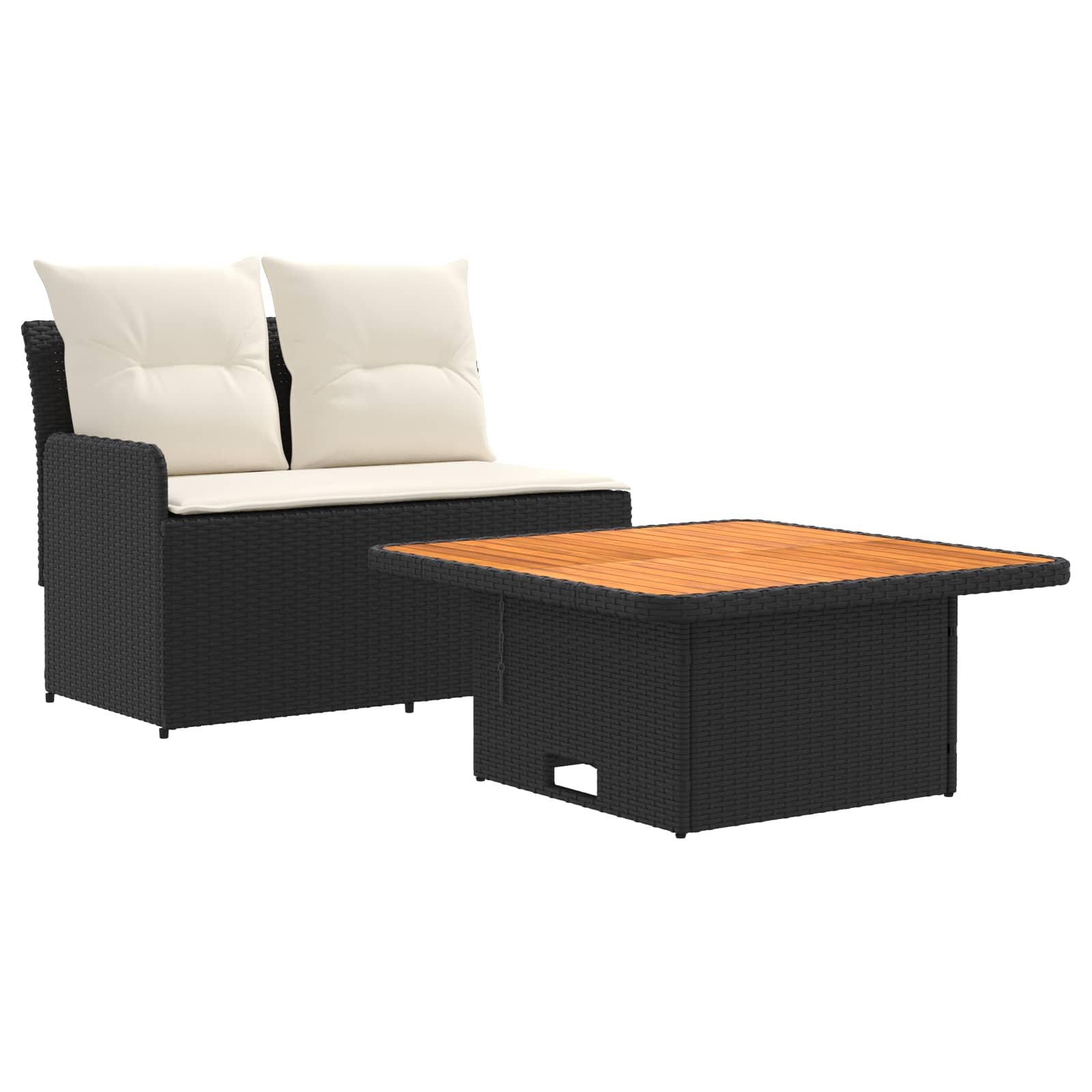 Garten Armlehnen Sofa mit Klapptisch 2 Stück Schwarz und Creme
