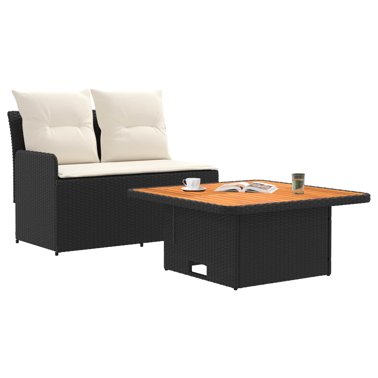 Garten Armlehnen Sofa mit Klapptisch 2 Stück Schwarz und Creme