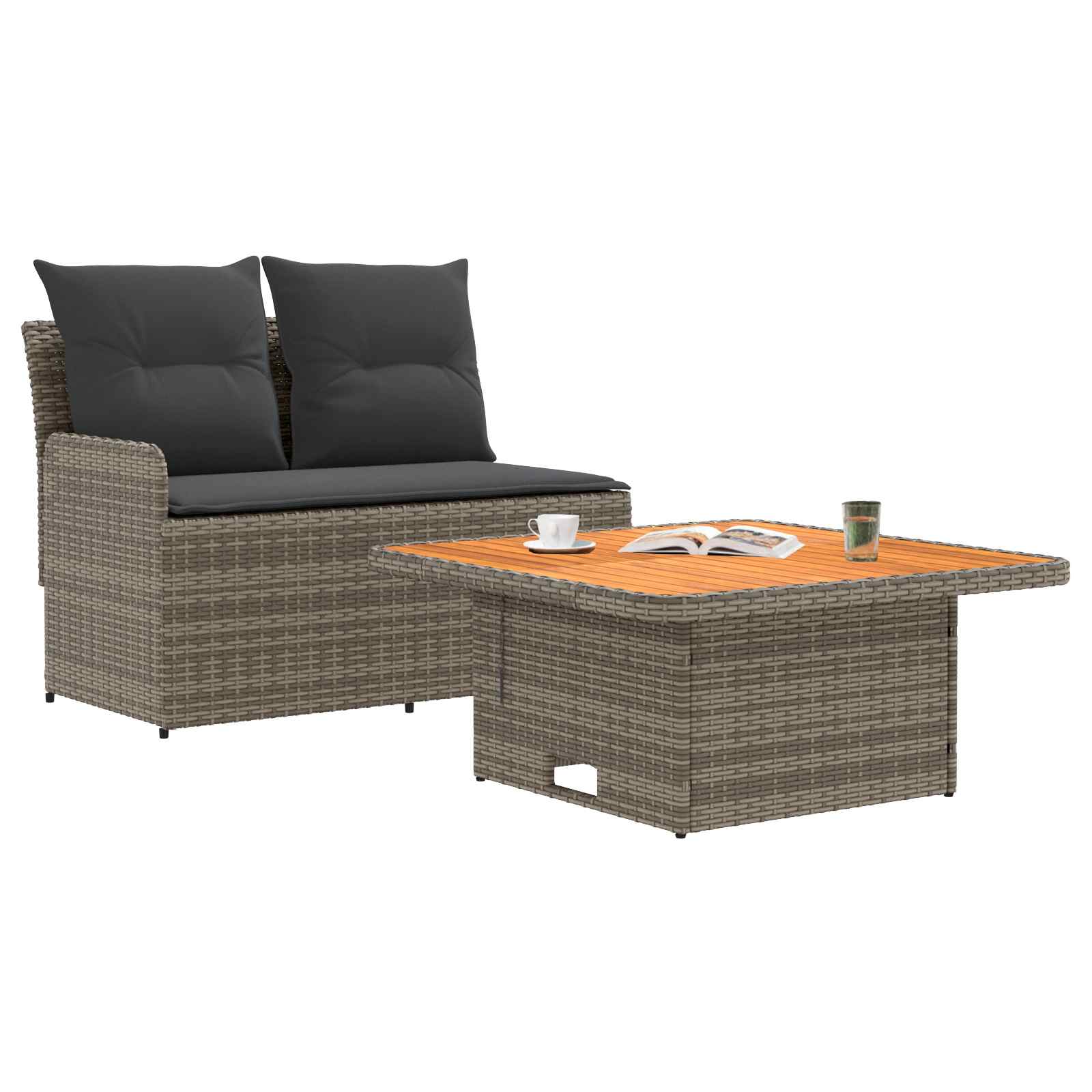 Garten Armlehnen Sofa mit Klapptisch 2 Stück PE-Rattan
