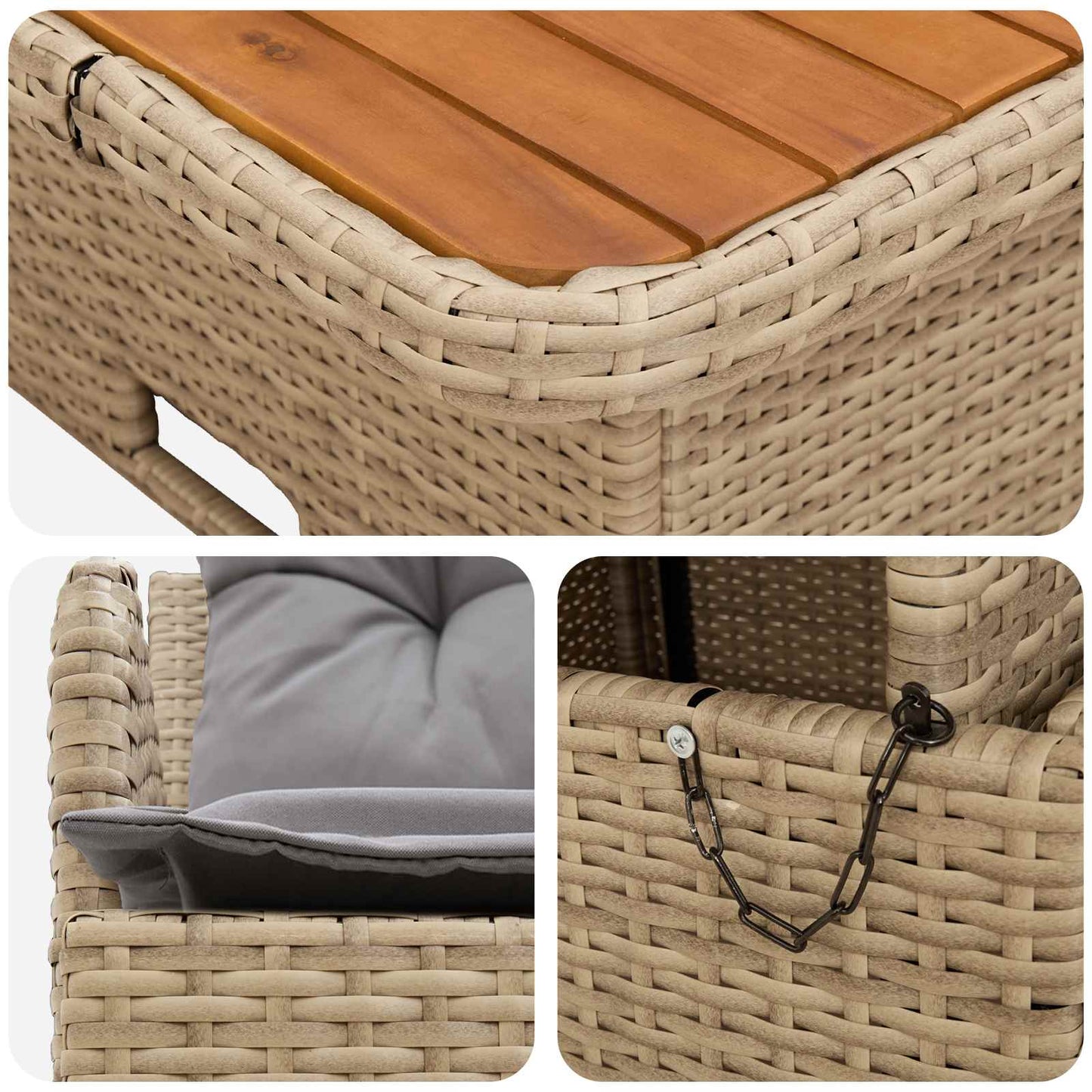 Garten Armlehnen Sofa mit Klapptisch 2 Stück Beige und Hellgrau