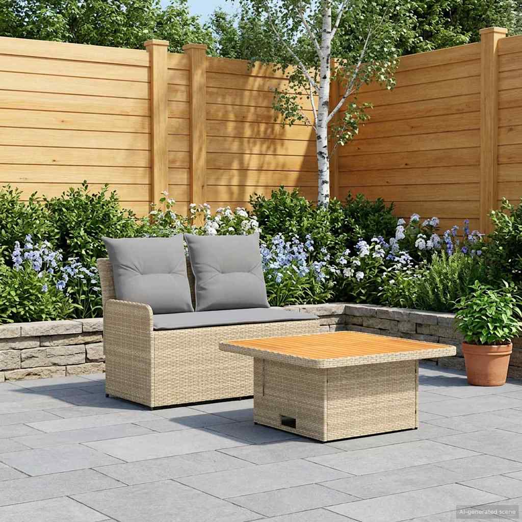 Garten Armlehnen Sofa mit Klapptisch 2 Stück Beige und Hellgrau