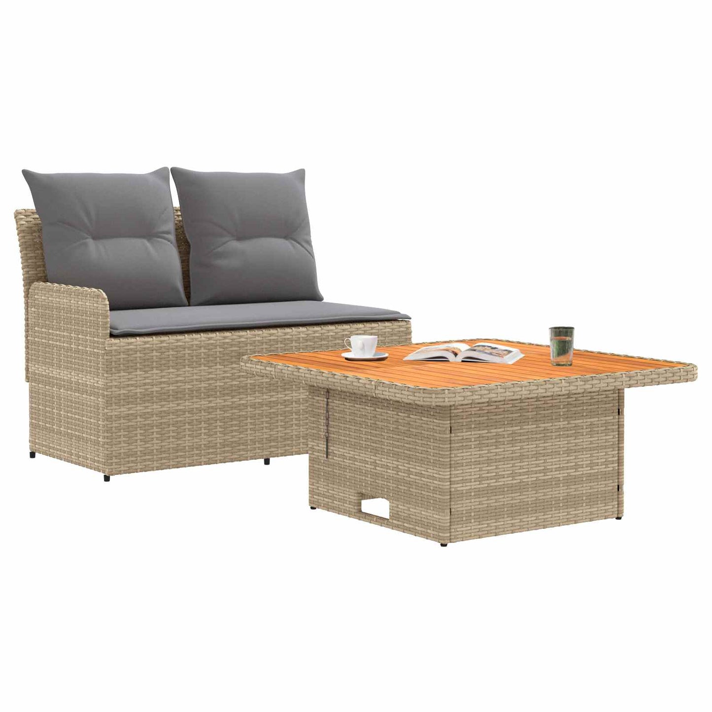 Garten Armlehnen Sofa mit Klapptisch 2 Stück Beige und Hellgrau
