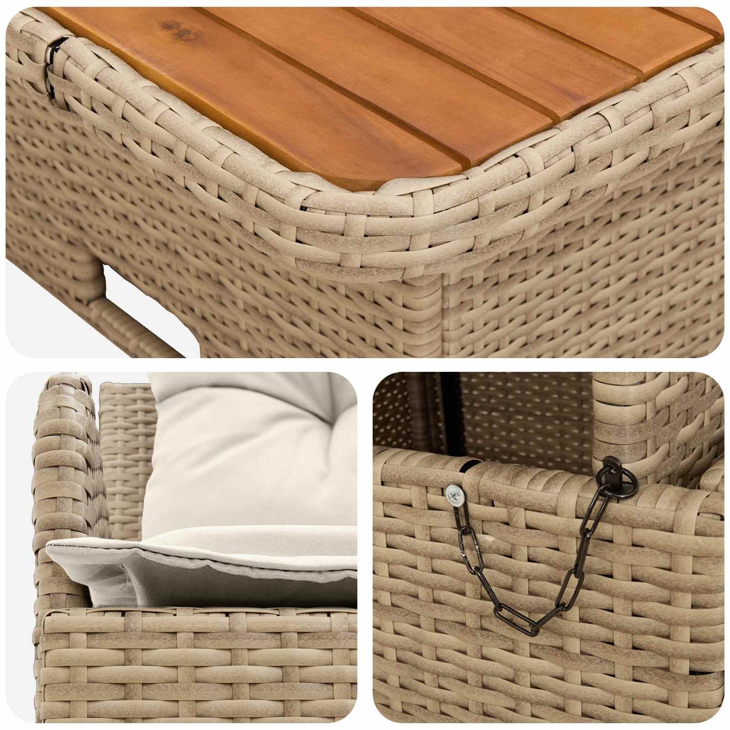 2 Stk. Garten Armlehnen Sofa mit Klapptisch PE-Rattan