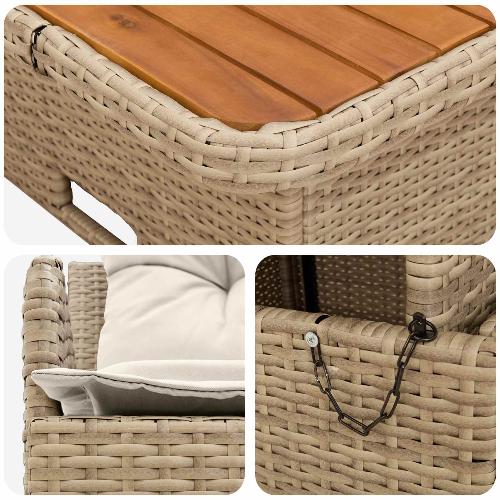 2 Stk. Garten Armlehnen Sofa mit Klapptisch PE-Rattan
