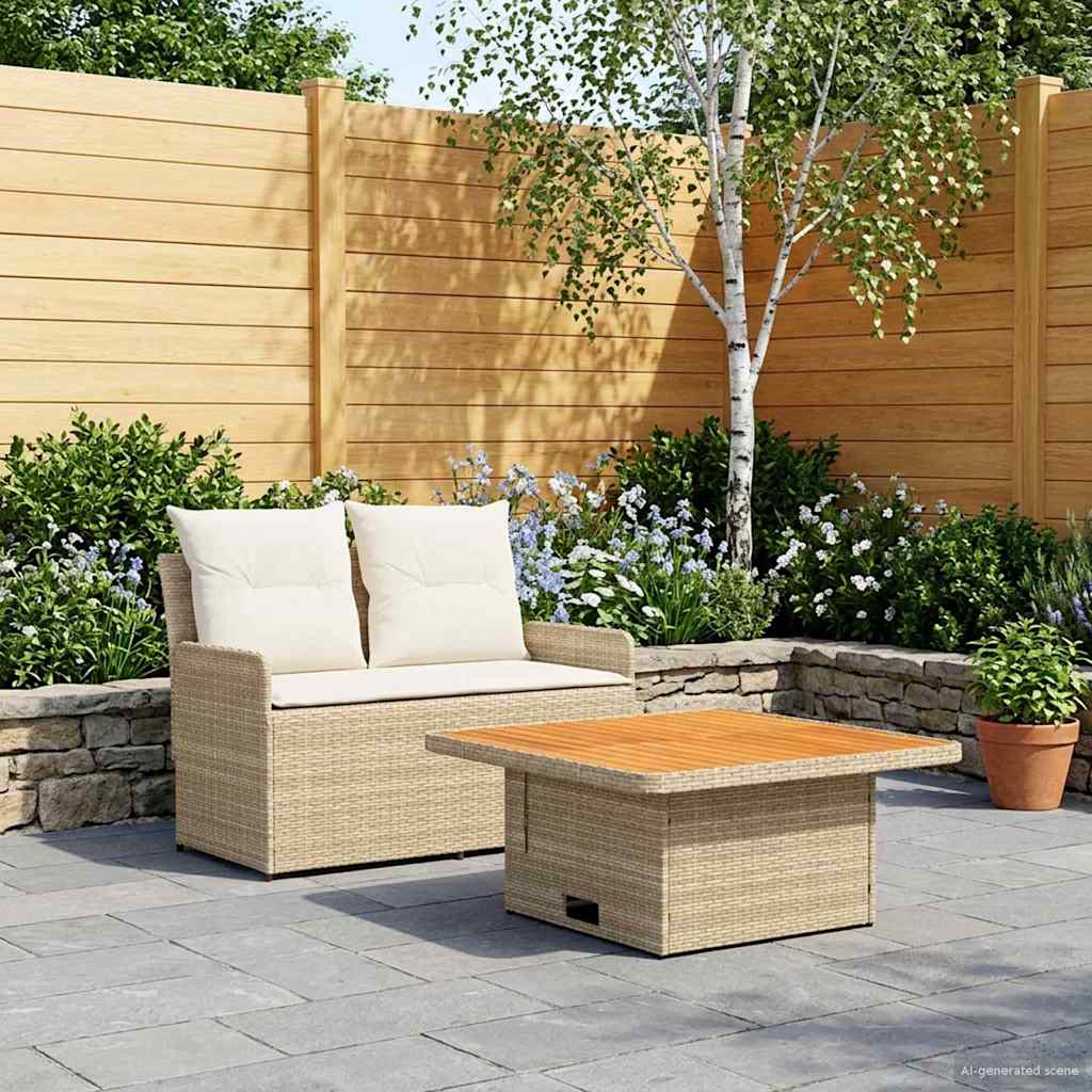 2 Stk. Garten Armlehnen Sofa mit Klapptisch PE-Rattan