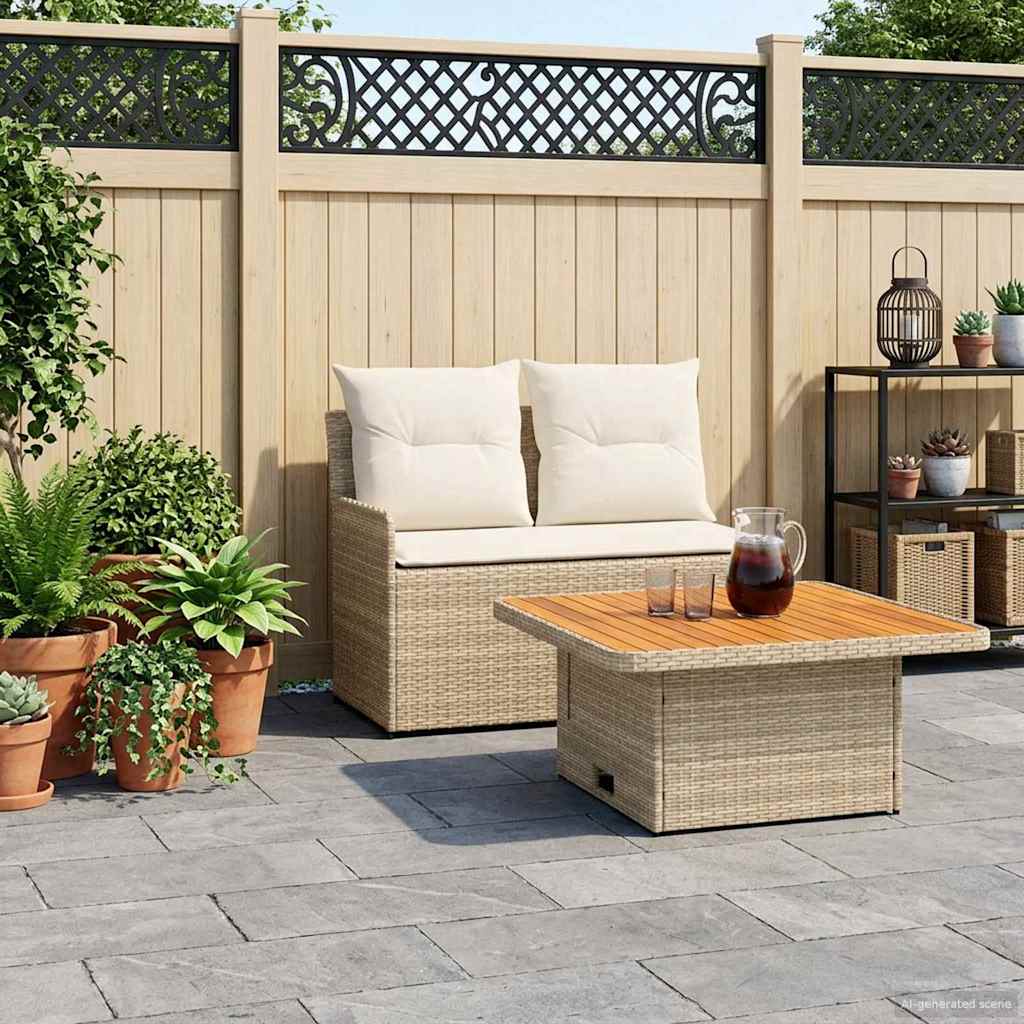 2 Stk. Garten Armlehnen Sofa mit Klapptisch PE-Rattan