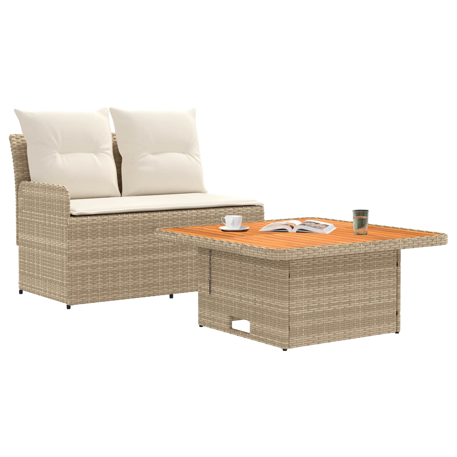 2 Stk. Garten Armlehnen Sofa mit Klapptisch PE-Rattan