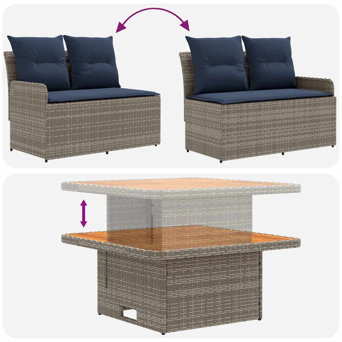 Garten Armlehnen Sofa mit Klapptisch 2 Stück PE-Rattan