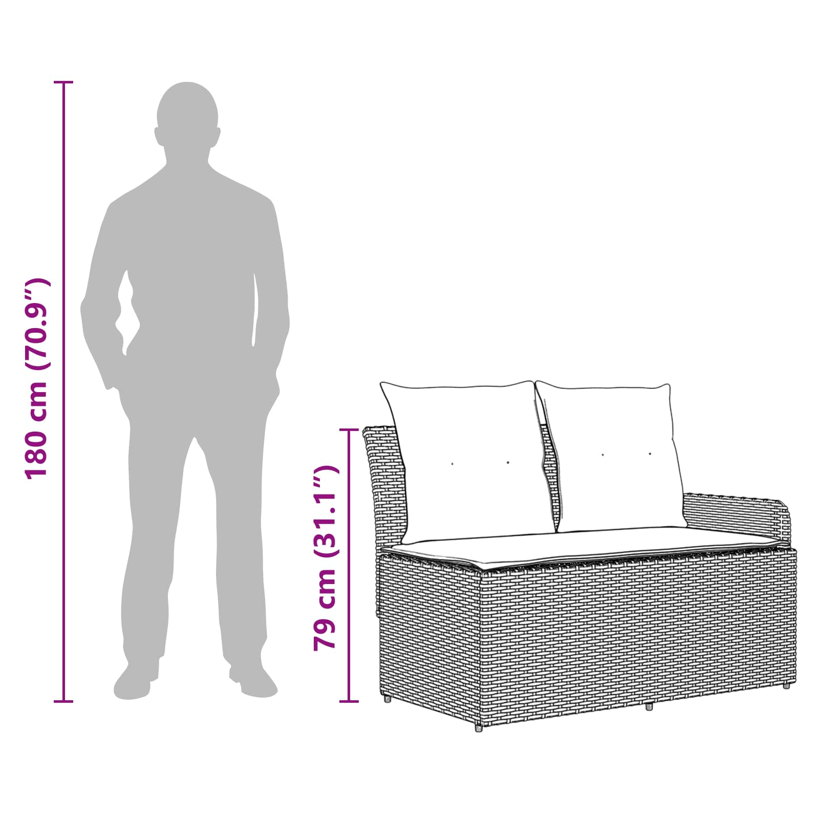 Garten Armlehnen Sofa mit Klapptisch 2 Stück PE-Rattan