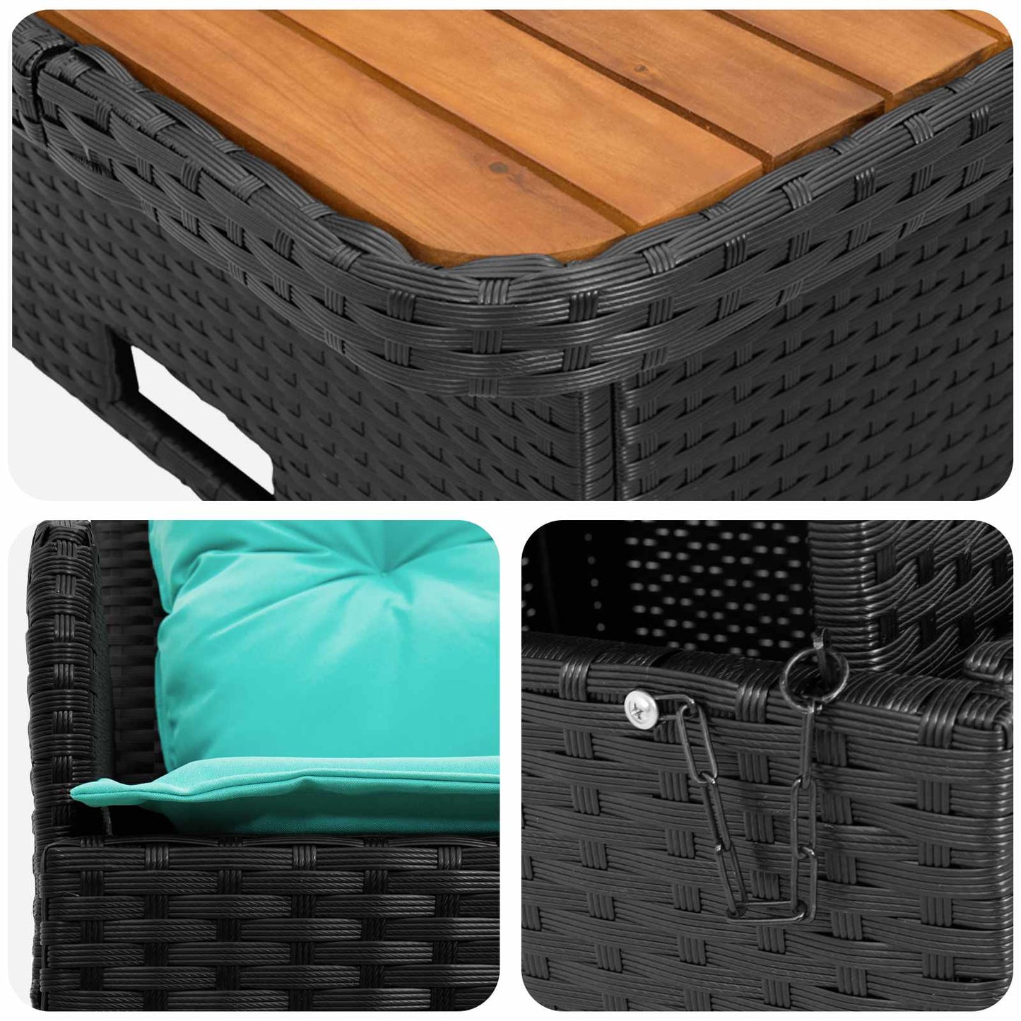 Garten Armlehnen Sofa mit Klapptisch 2 Stück Schwarz und Türkis