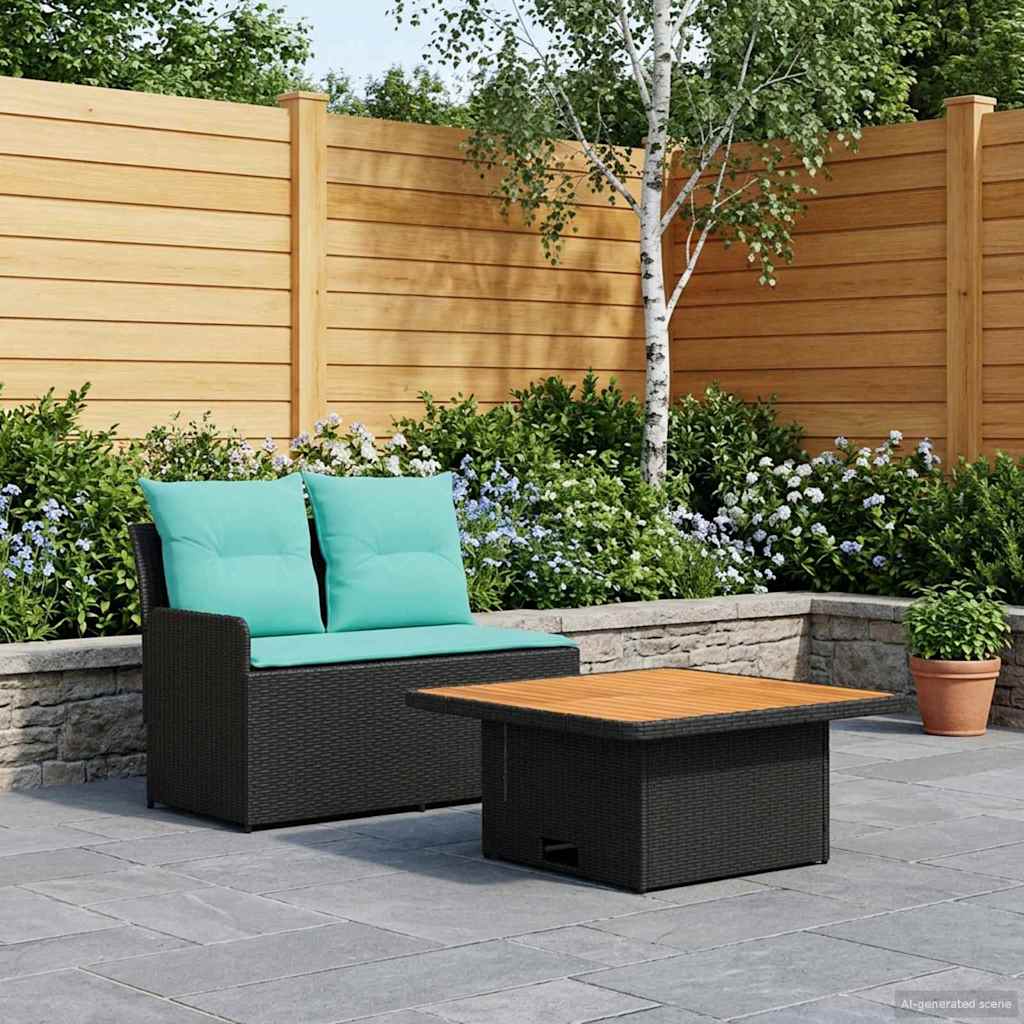 Garten Armlehnen Sofa mit Klapptisch 2 Stück Schwarz und Türkis