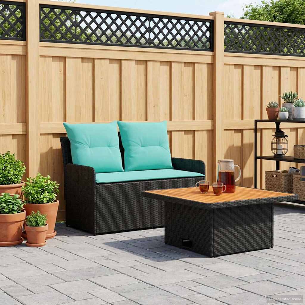 Garten Armlehnen Sofa mit Klapptisch 2 Stück Schwarz und Türkis