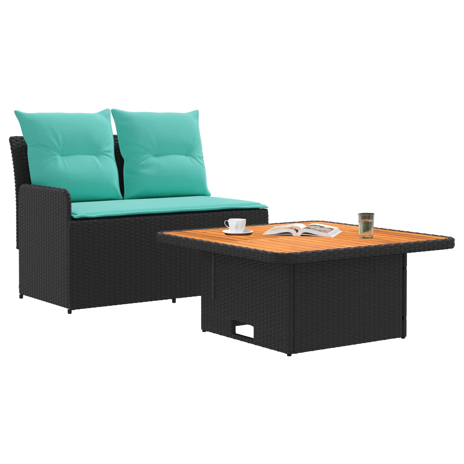 Garten Armlehnen Sofa mit Klapptisch 2 Stück Schwarz und Türkis