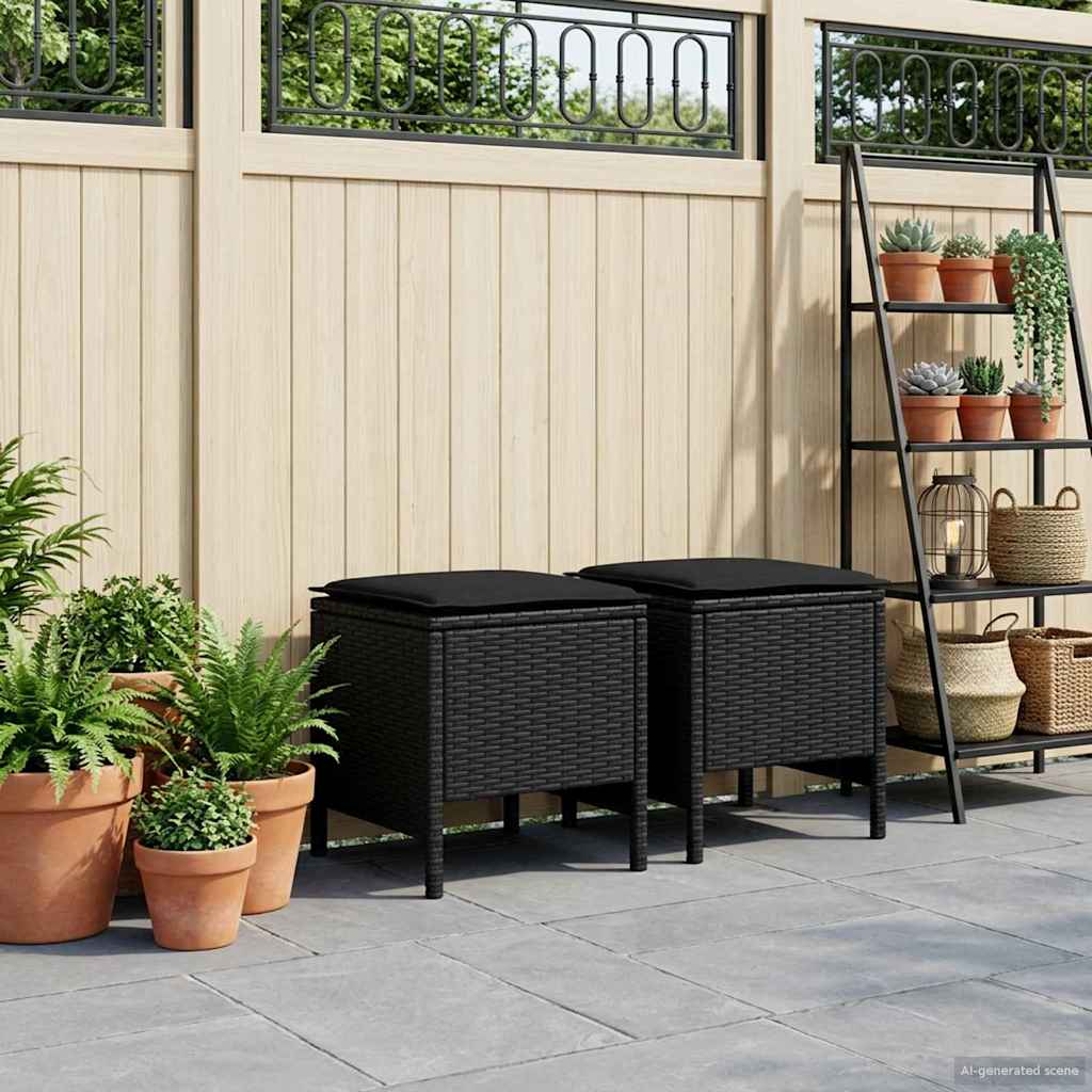 2 Stk. Garten-Fußhocker PE-Rattan Schwarz