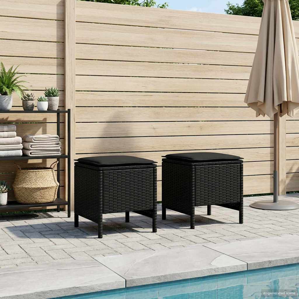 2 Stk. Garten-Fußhocker PE-Rattan Schwarz