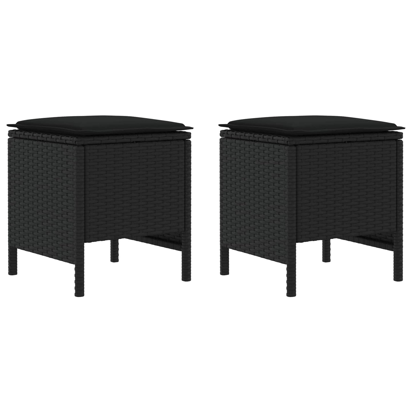 2 Stk. Garten-Fußhocker PE-Rattan Schwarz