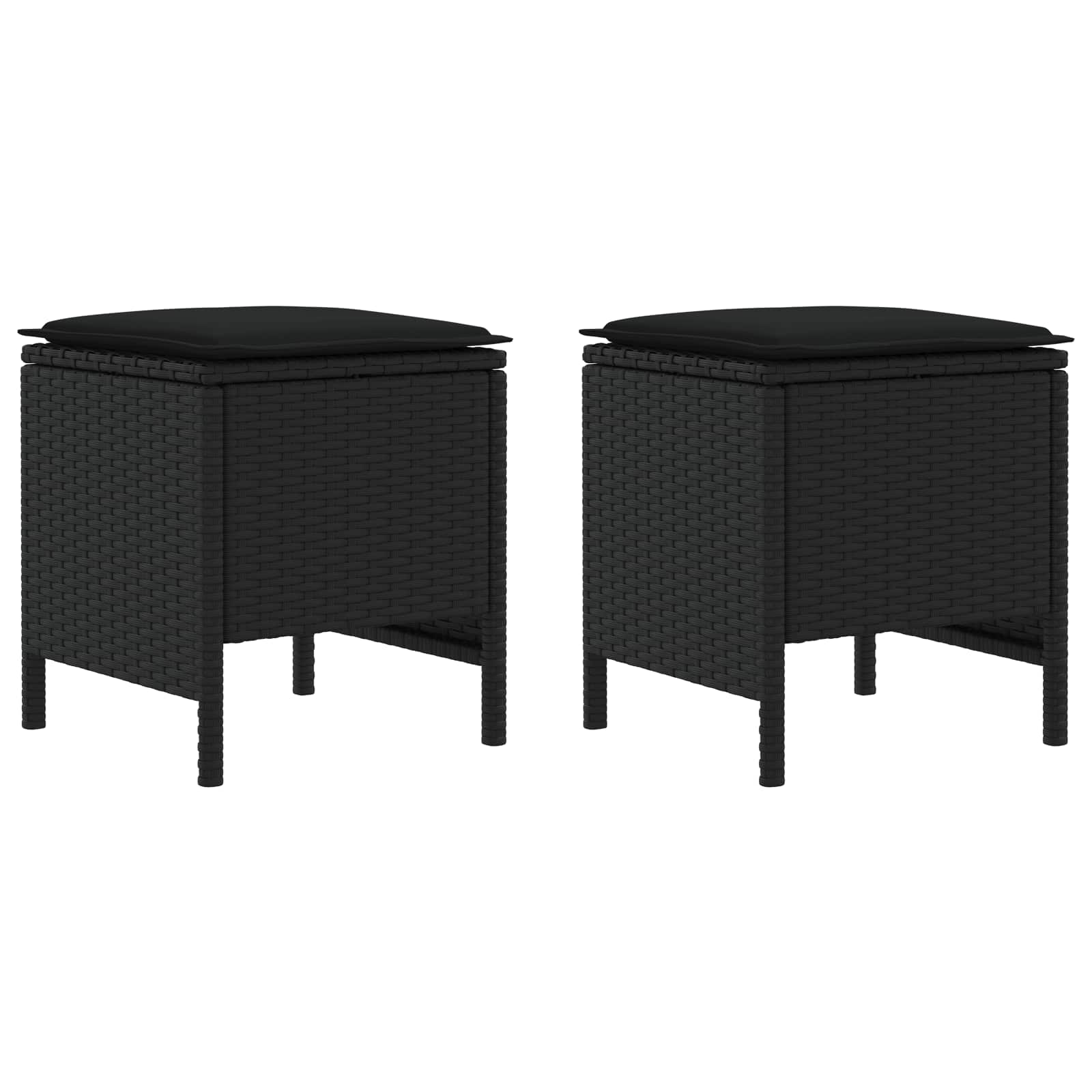 2 Stk. Garten-Fußhocker PE-Rattan Schwarz