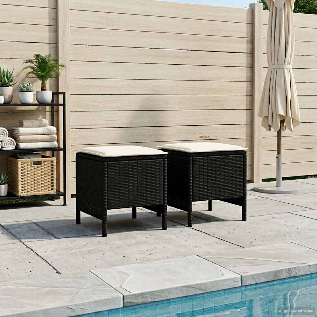 2 Stk. Garten-Fußhocker PE-Rattan Schwarz und Creme