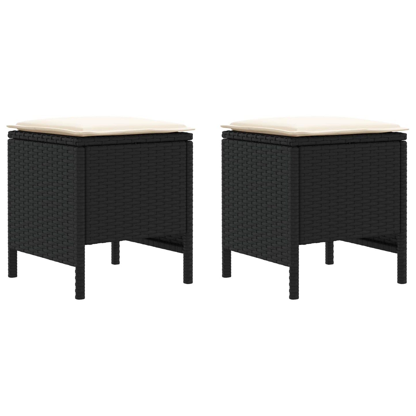 2 Stk. Garten-Fußhocker PE-Rattan Schwarz und Creme