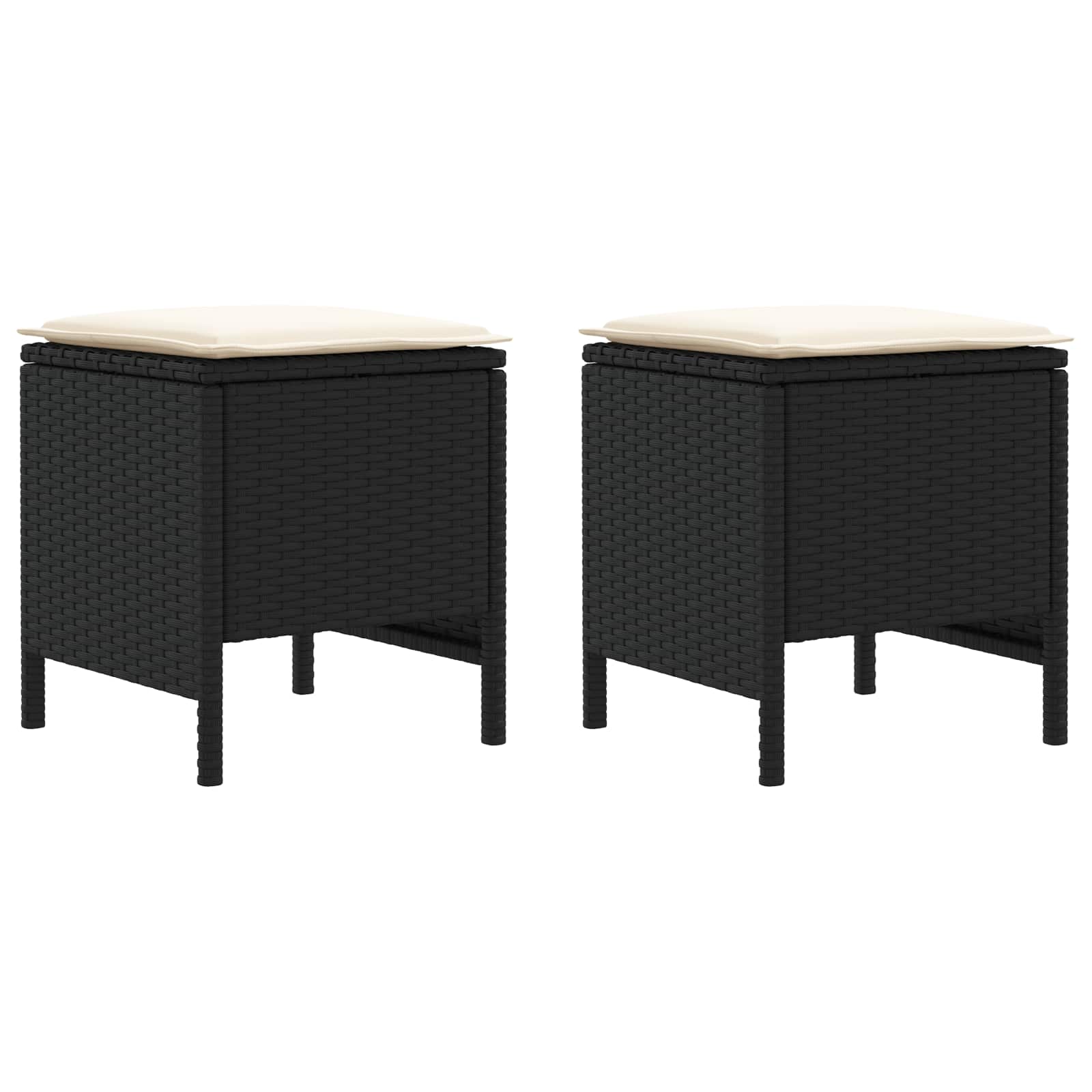 2 Stk. Garten-Fußhocker PE-Rattan Schwarz und Creme