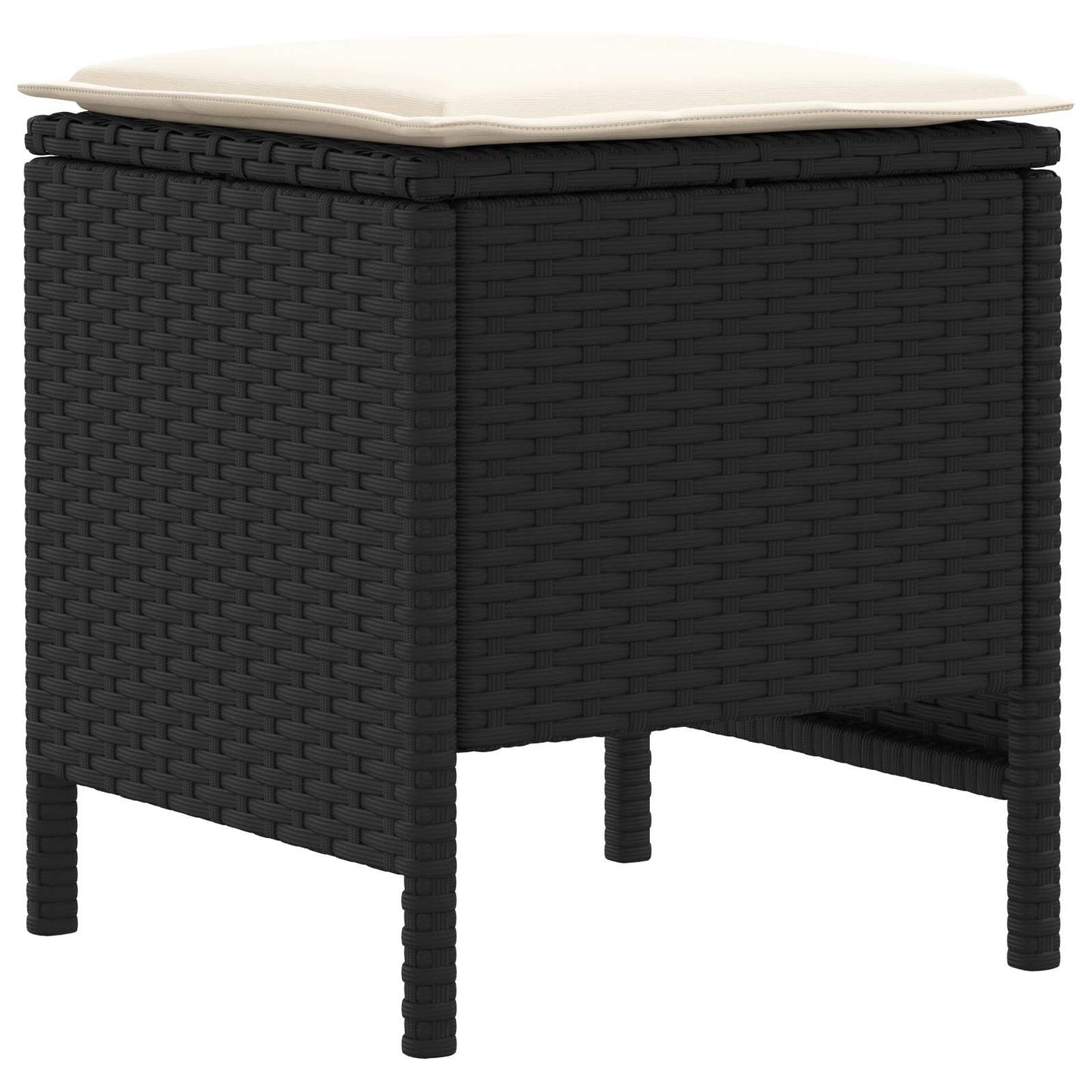 2 Stk. Garten-Fußhocker PE-Rattan Schwarz und Creme