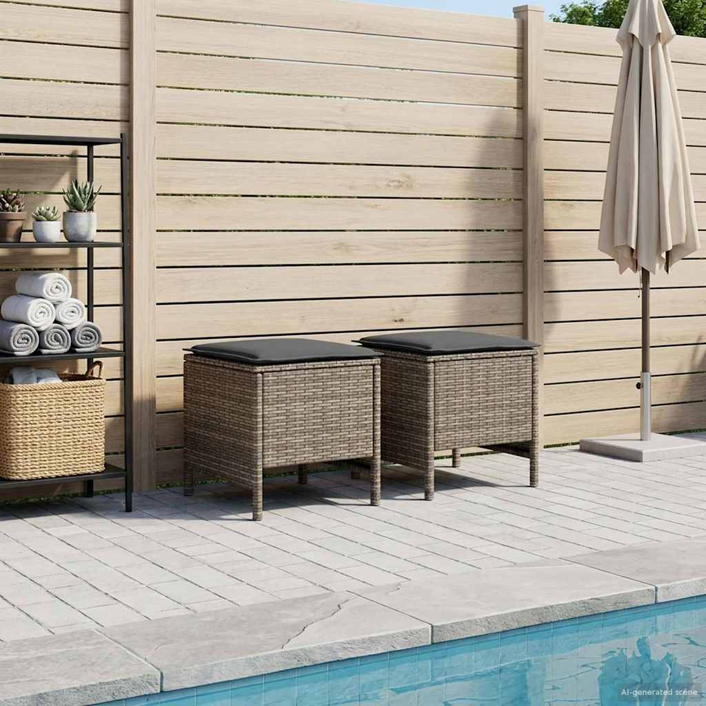 2 Stk. Garten-Fußhocker PE-Rattan Grau und Dunkelgrau