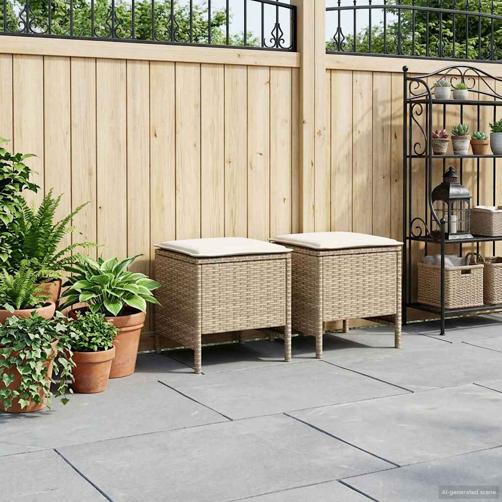 2 Stk. Garten-Fußhocker PE-Rattan Beige und Creme