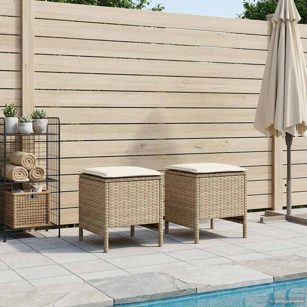 2 Stk. Garten-Fußhocker PE-Rattan Beige und Creme