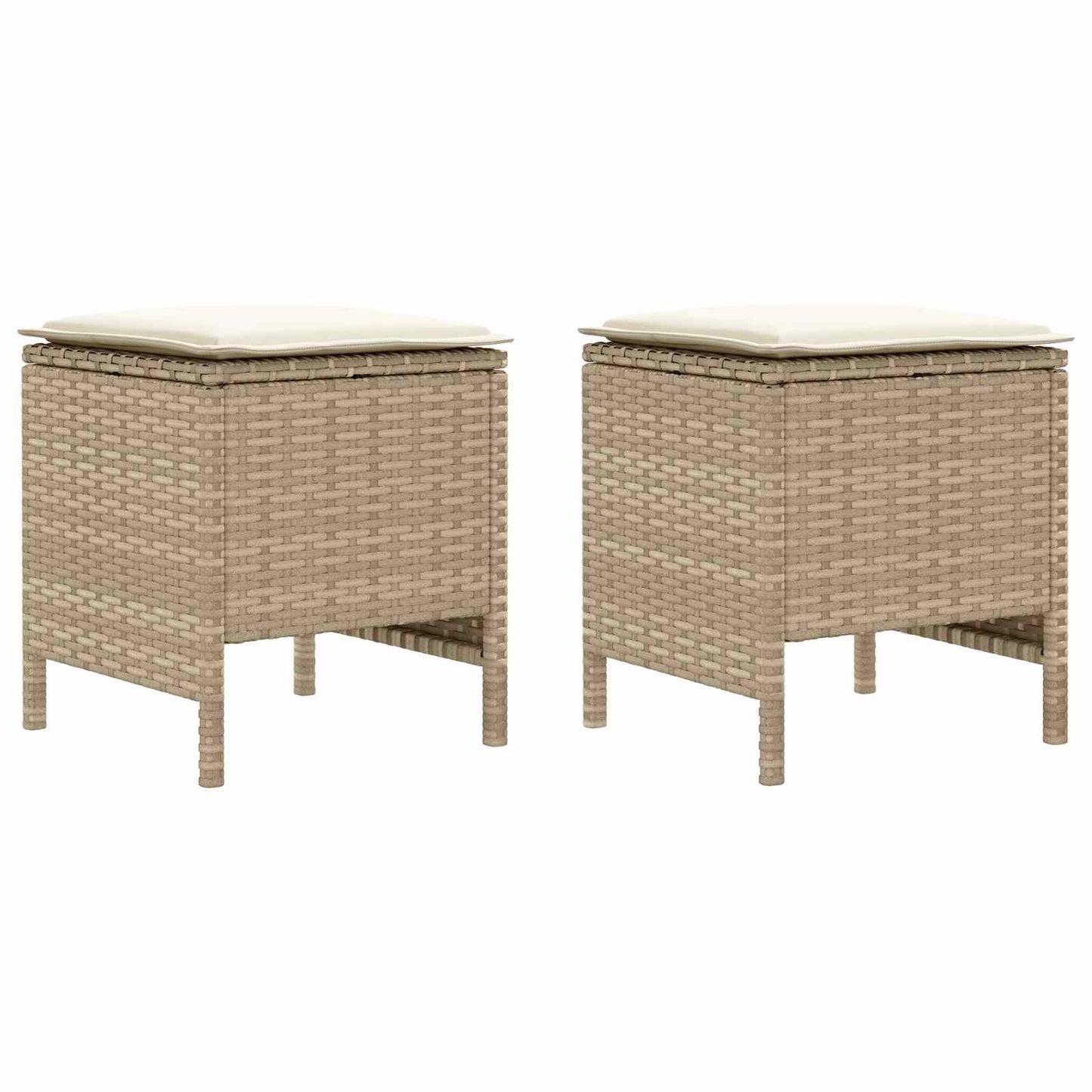 2 Stk. Garten-Fußhocker PE-Rattan Beige und Creme