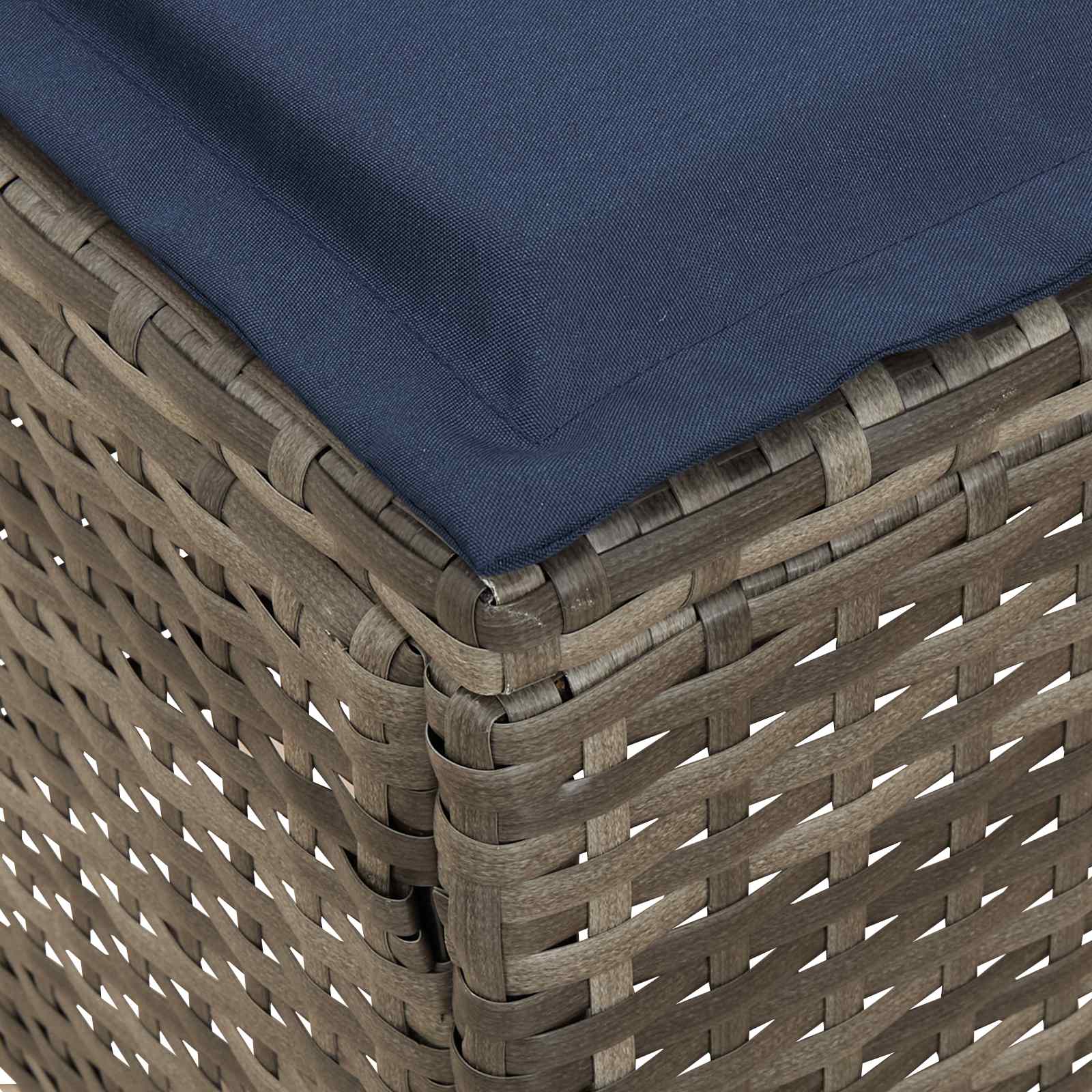 2 Stk. Garten-Fußhocker PE-Rattan Grau und Marineblau