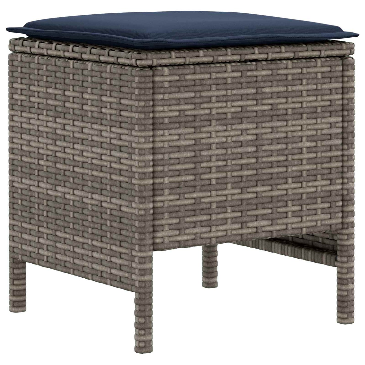 2 Stk. Garten-Fußhocker PE-Rattan Grau und Marineblau