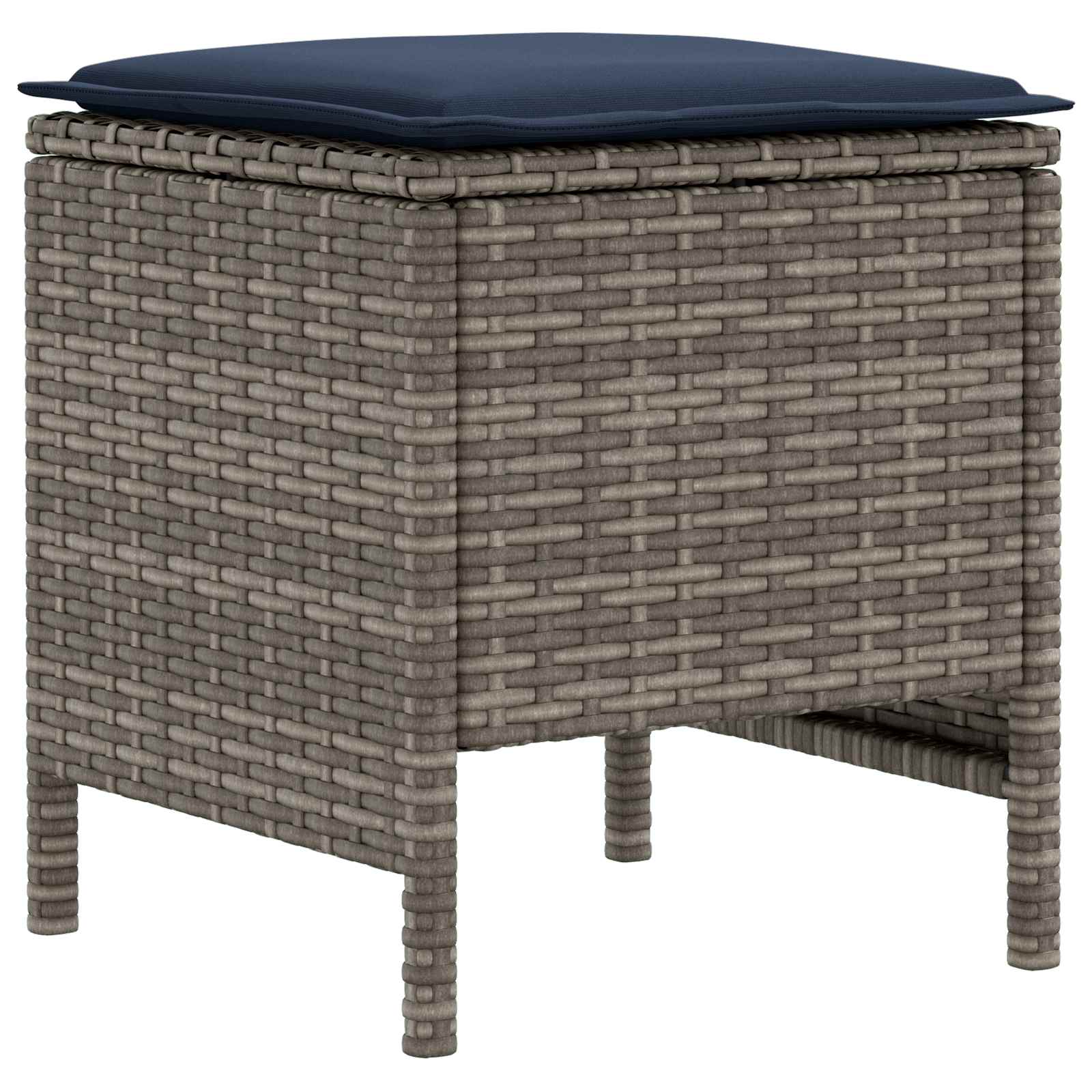 2 Stk. Garten-Fußhocker PE-Rattan Grau und Marineblau