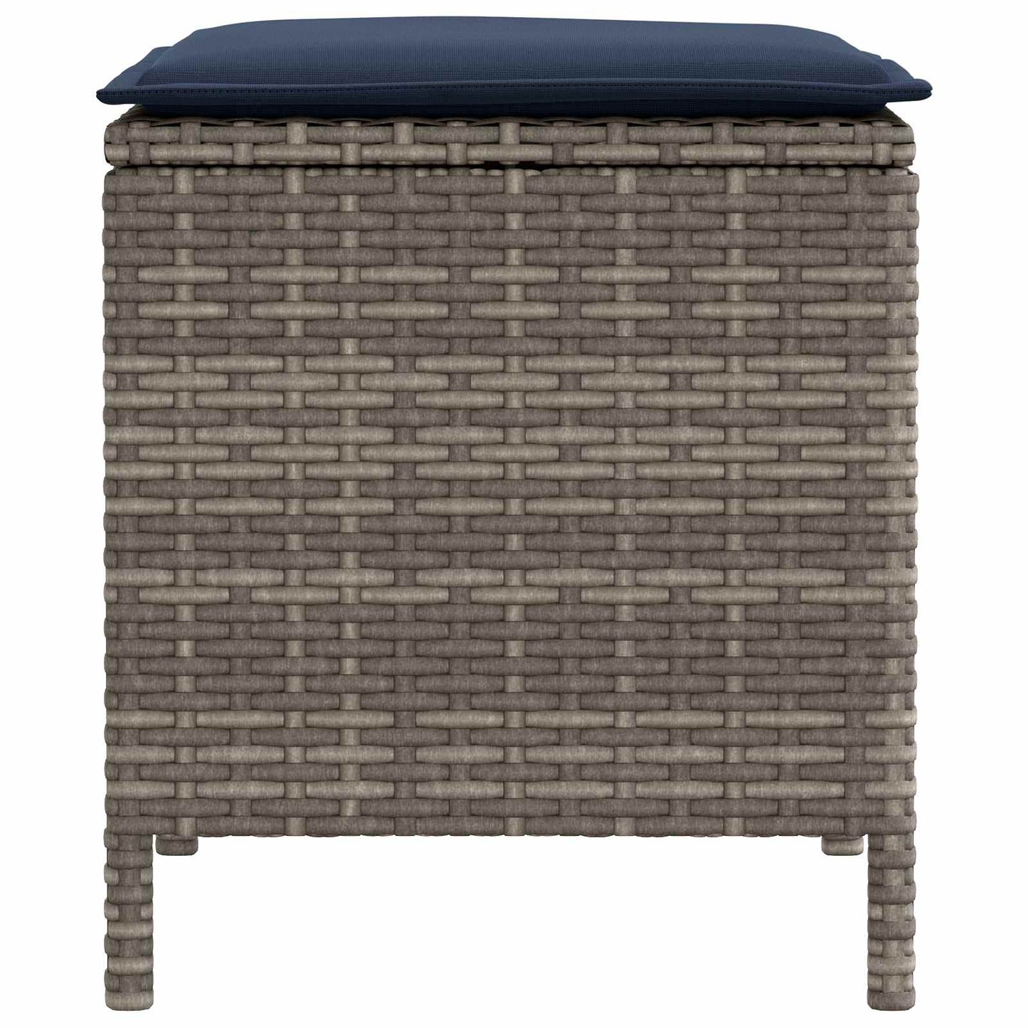 2 Stk. Garten-Fußhocker PE-Rattan Grau und Marineblau