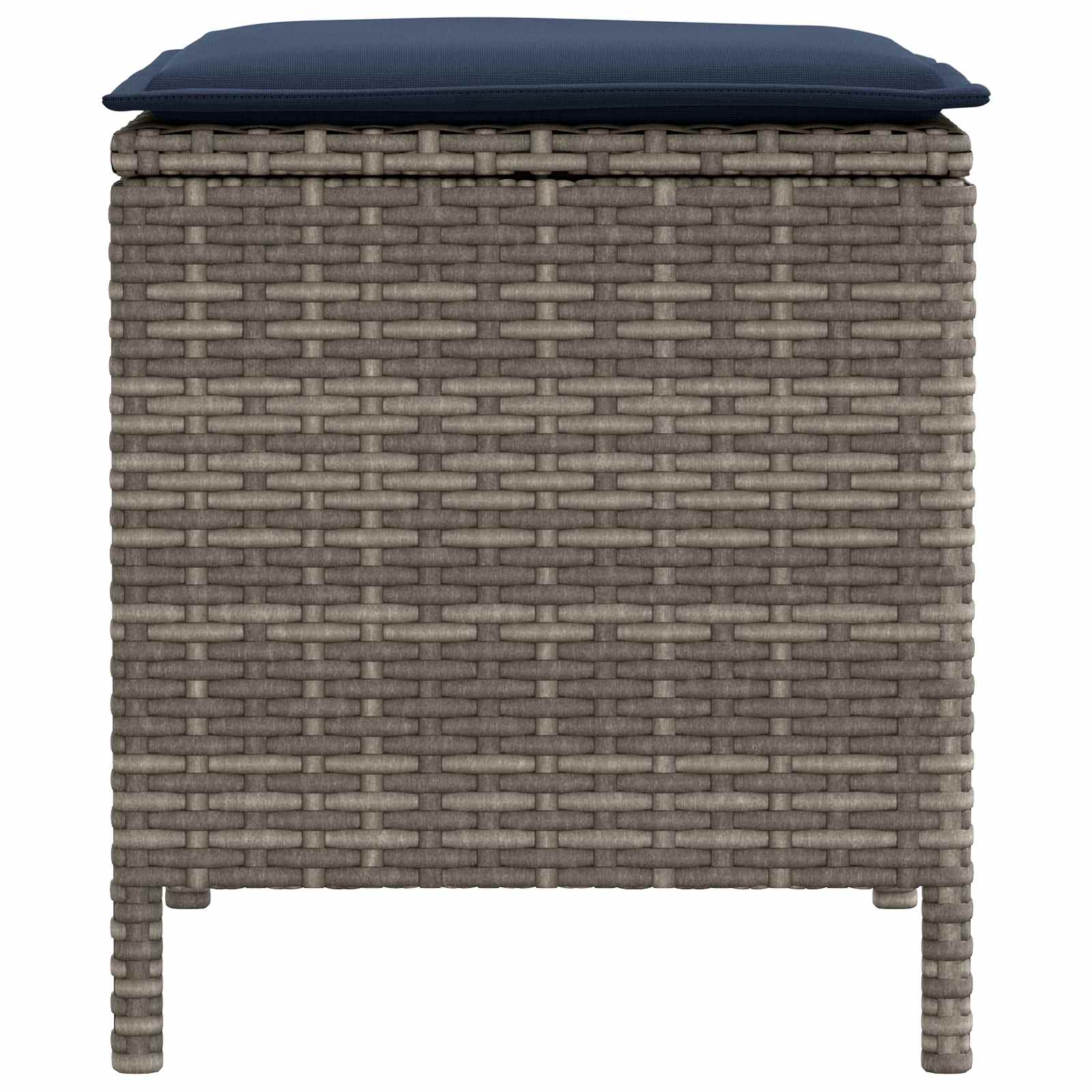 2 Stk. Garten-Fußhocker PE-Rattan Grau und Marineblau